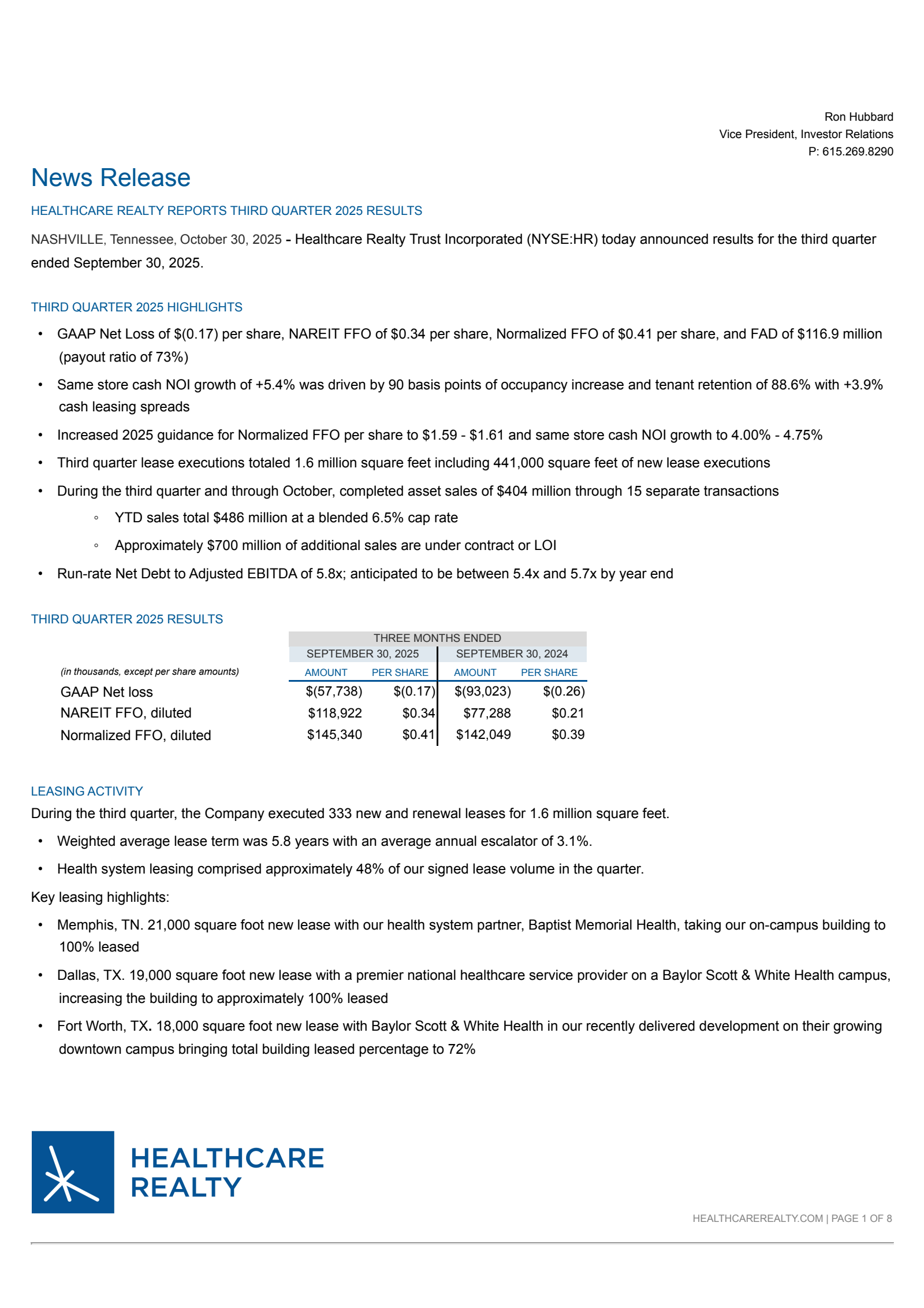 Healthcare Realty Trust's Q3 2025 Earnings Release