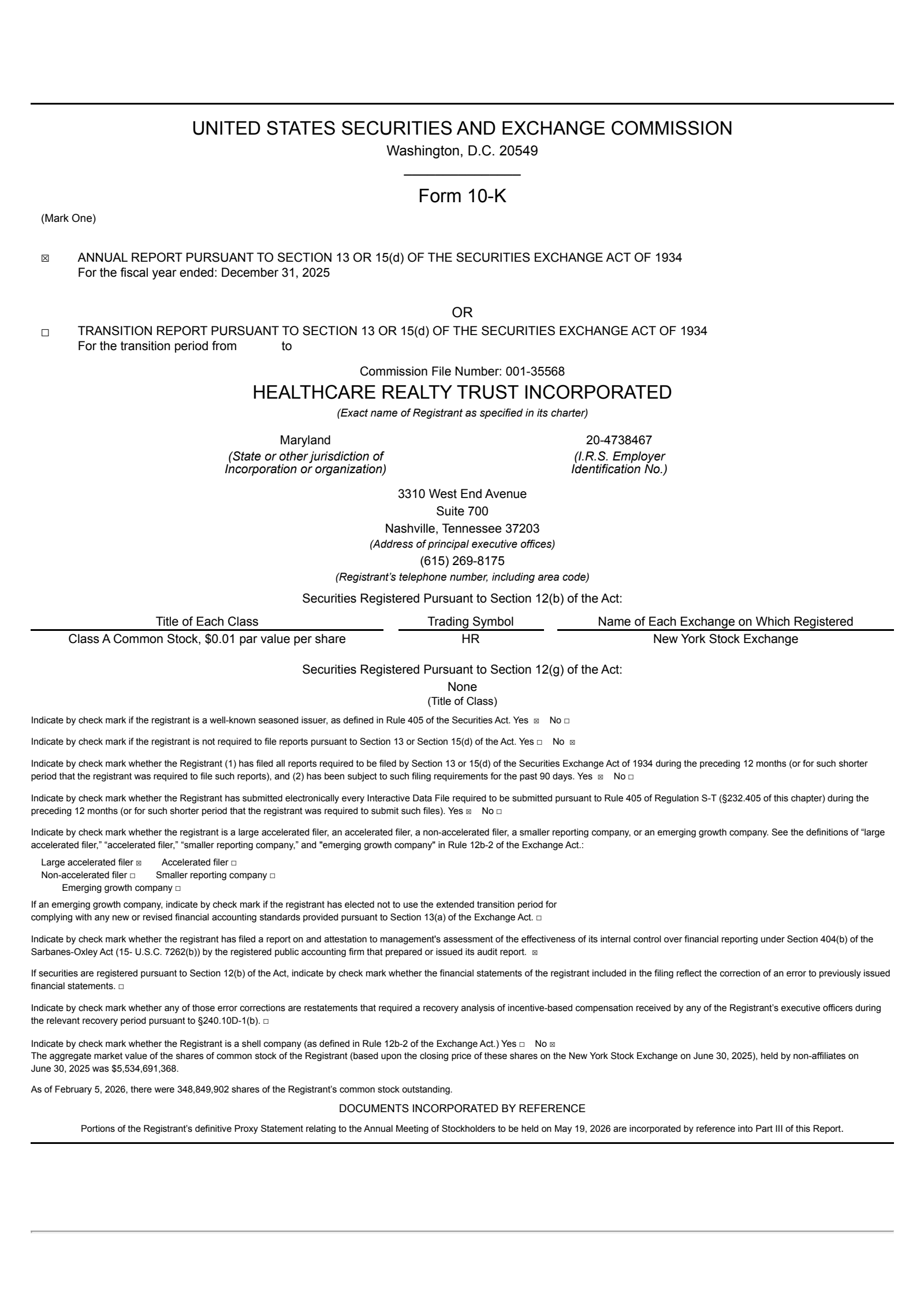 Healthcare Realty Trust's Q4 2025 Annual report