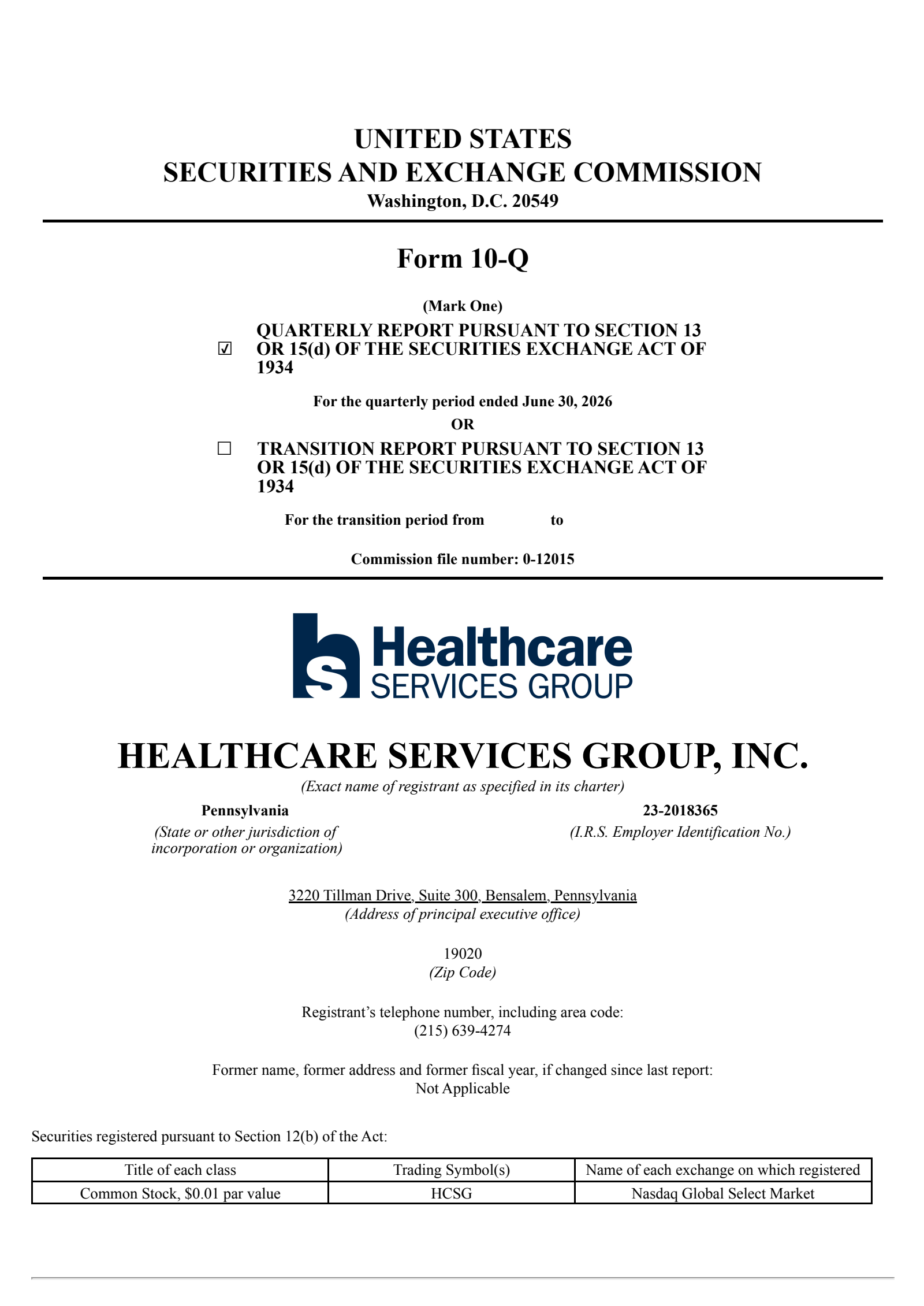 Healthcare Services Group's Q2 2026 Quarterly report