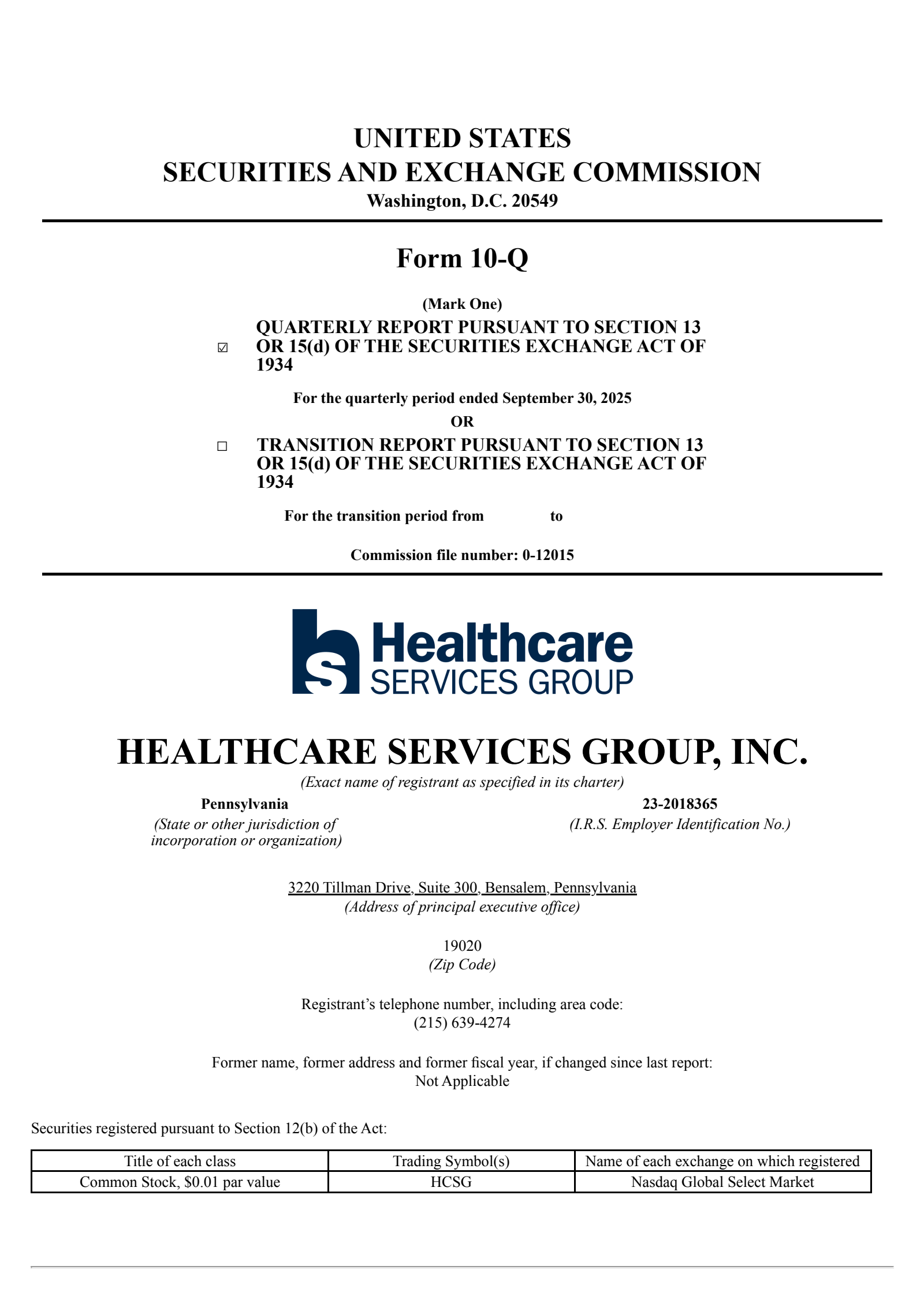 Healthcare Services Group's Q3 2025 Quarterly Report