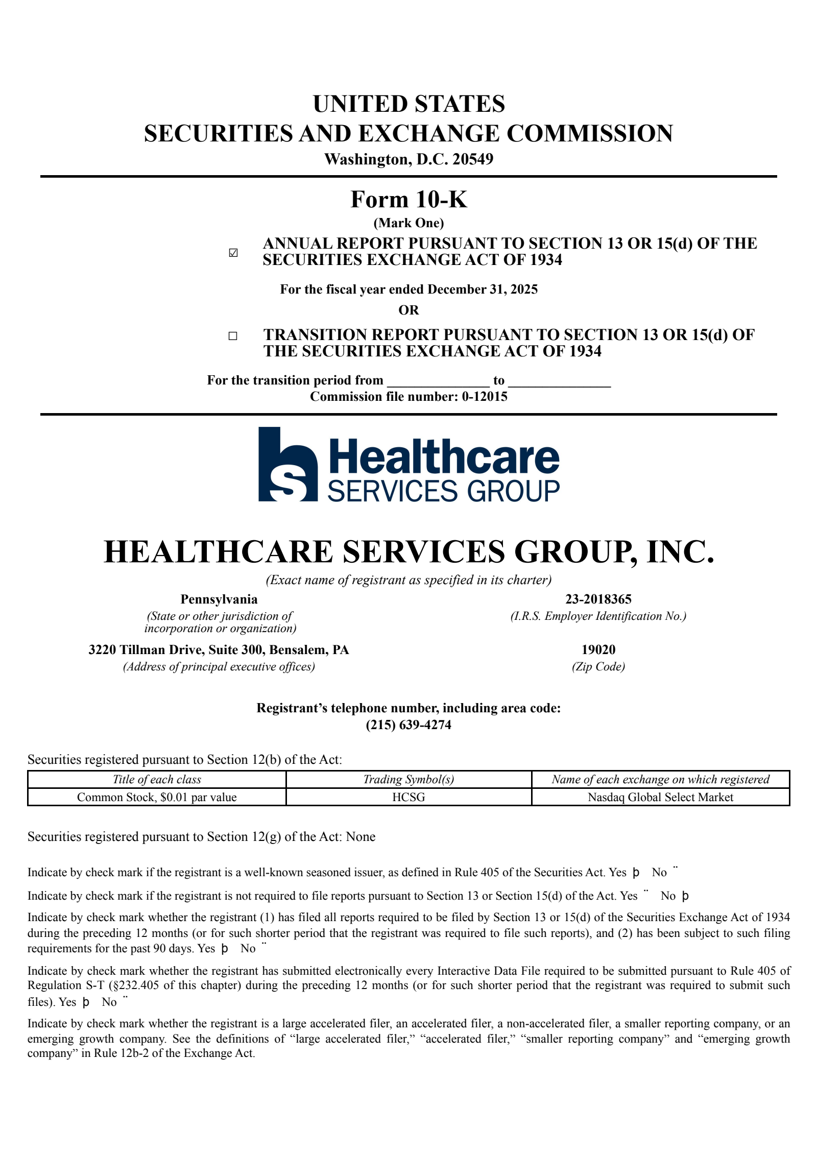 Healthcare Services Group's Q4 2025 Annual report