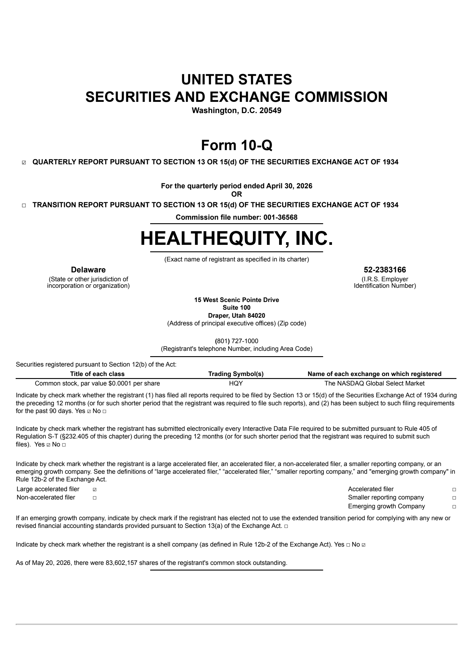 HealthEquity's Q1 2027 Quarterly report