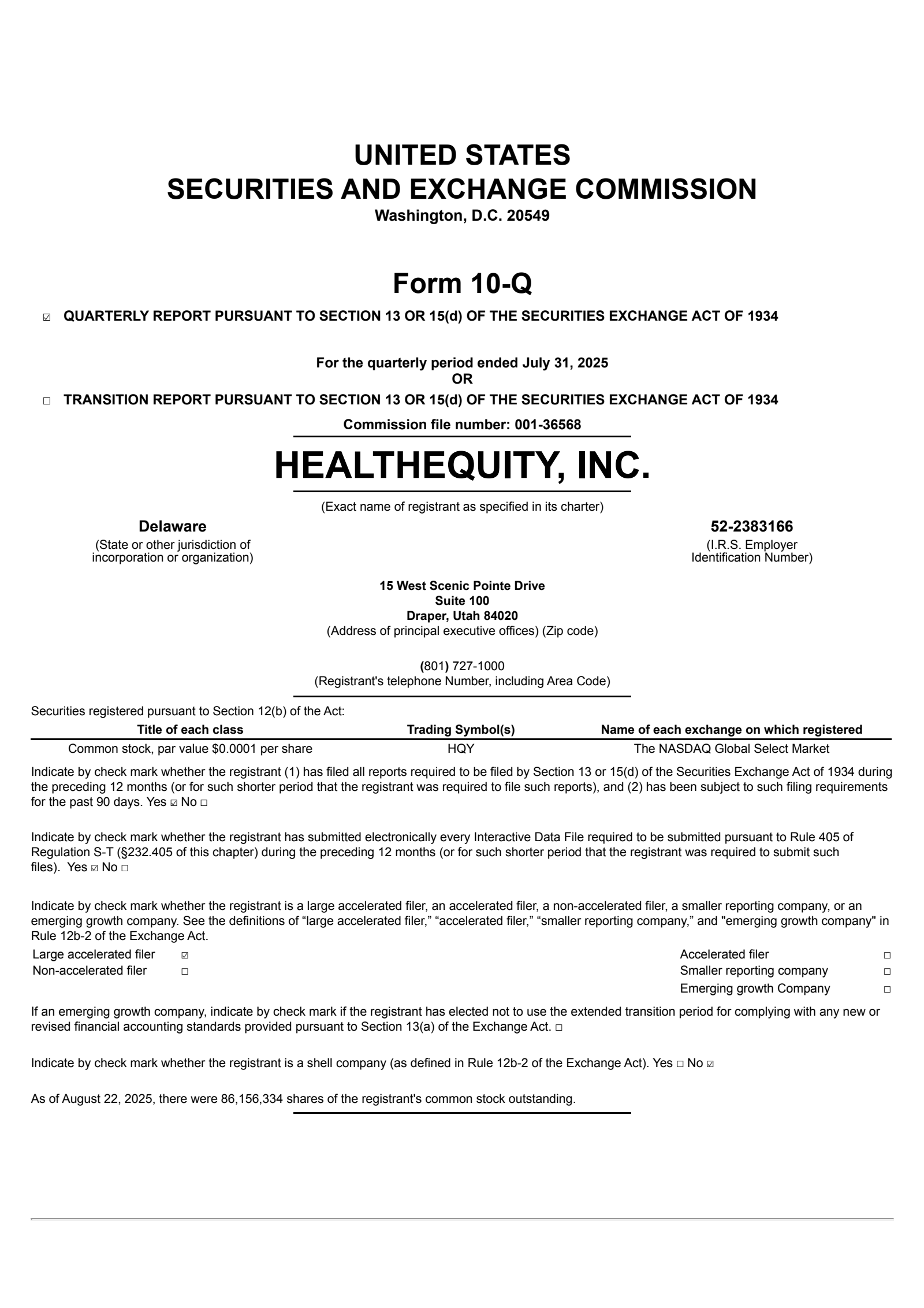 HealthEquity's Q2 2026 Quarterly report