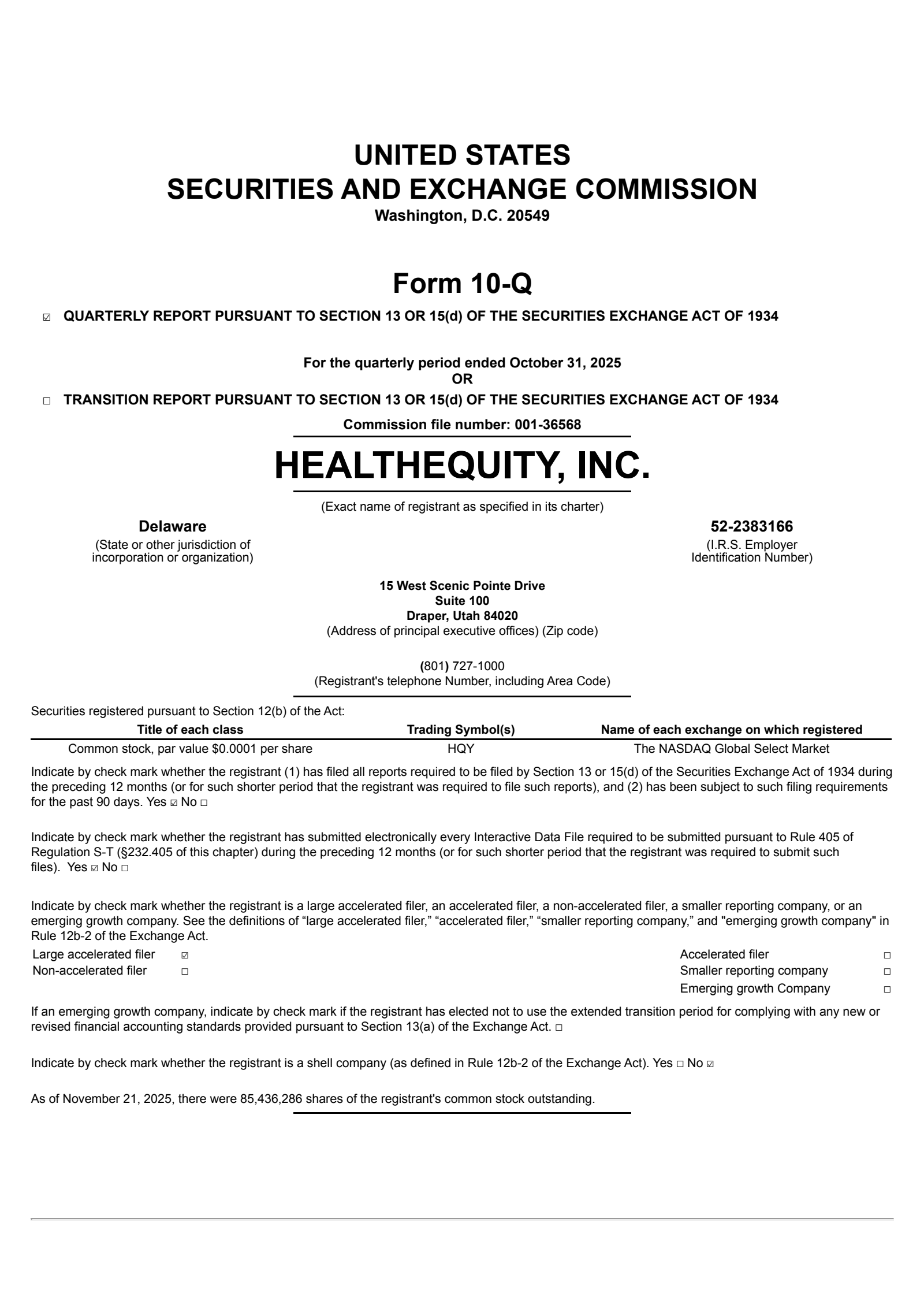 HealthEquity's Q3 2026 Quarterly Report