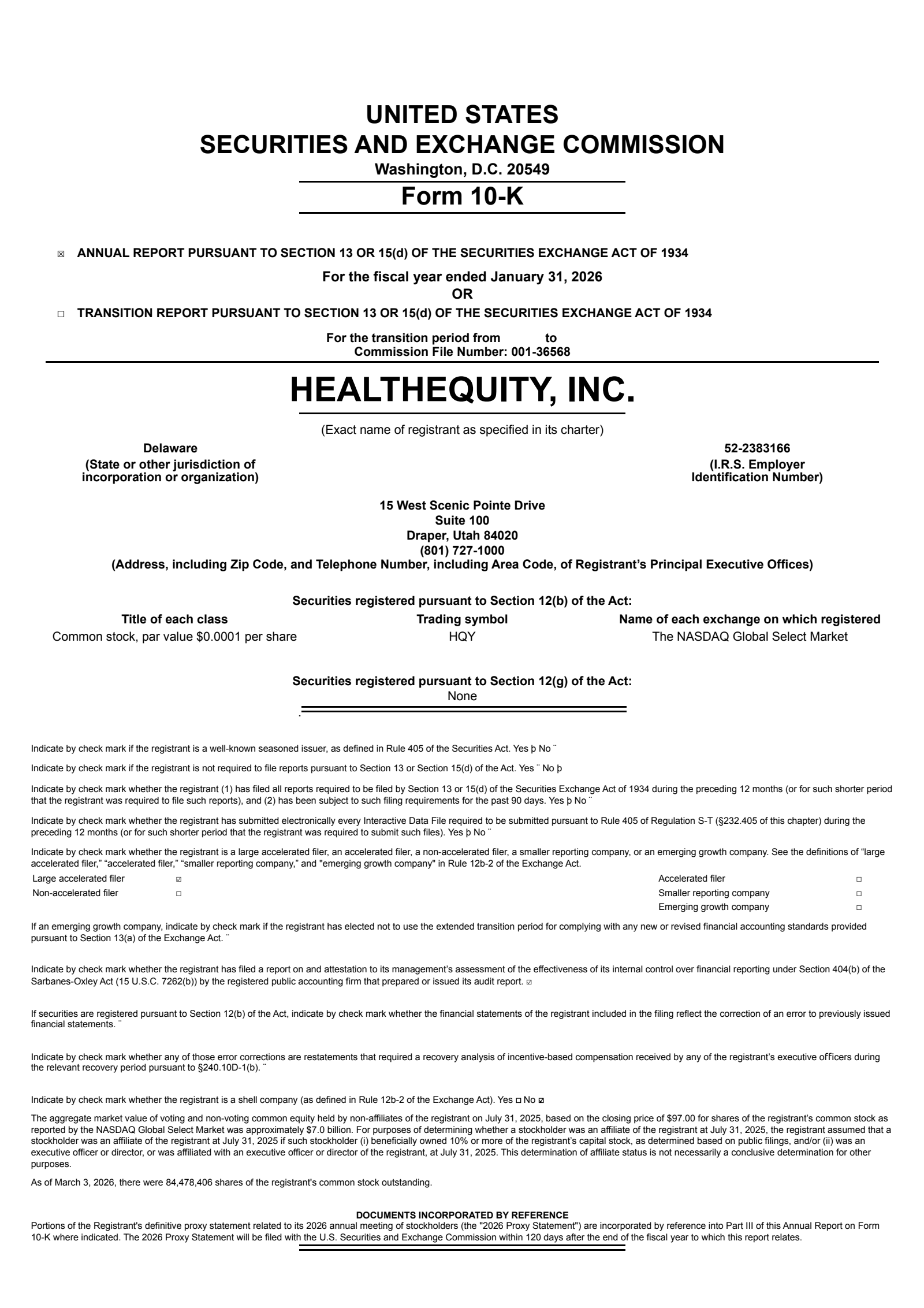 HealthEquity's Q4 2026 Annual report