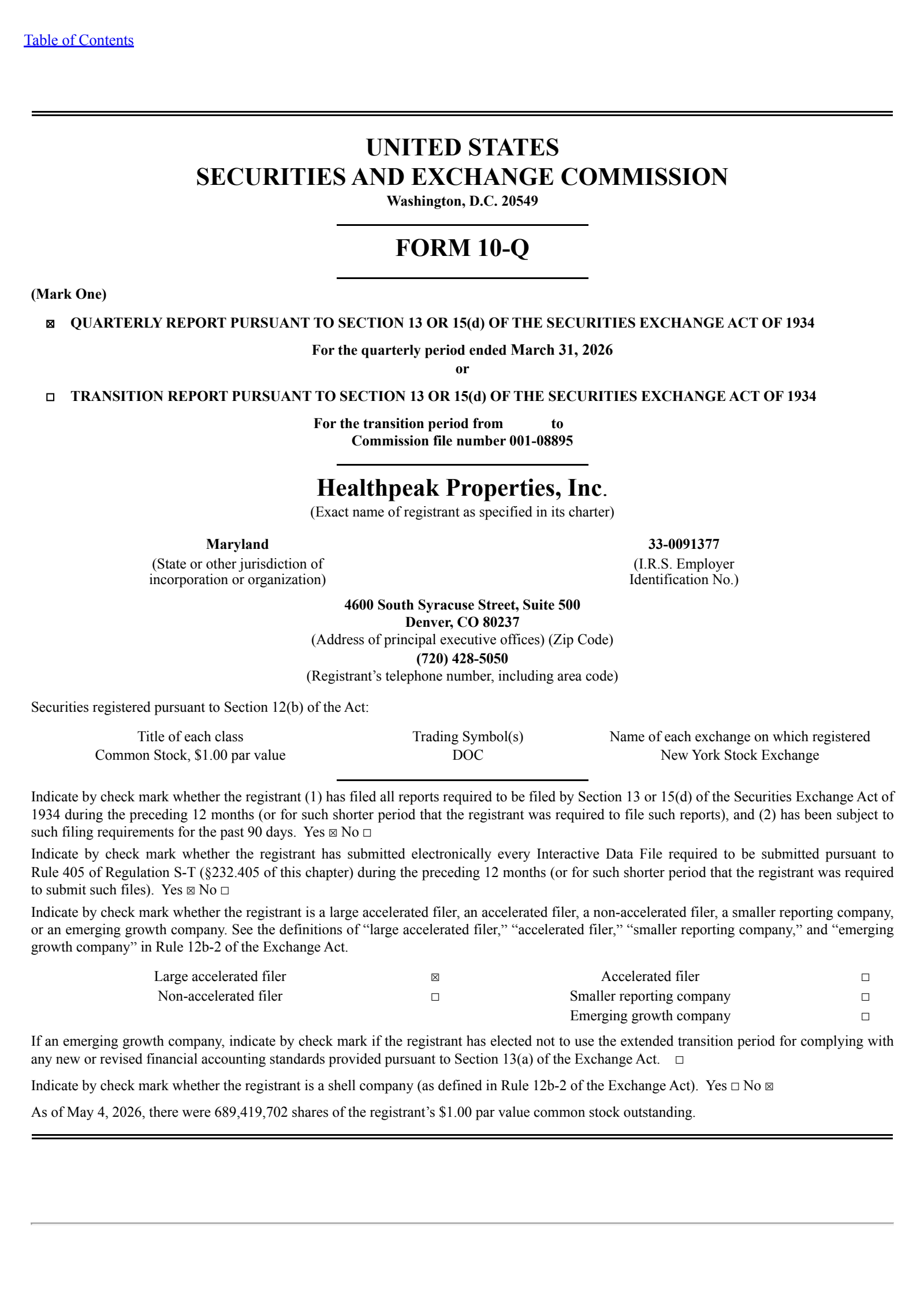 Healthpeak Properties' Q1 2026 Quarterly report