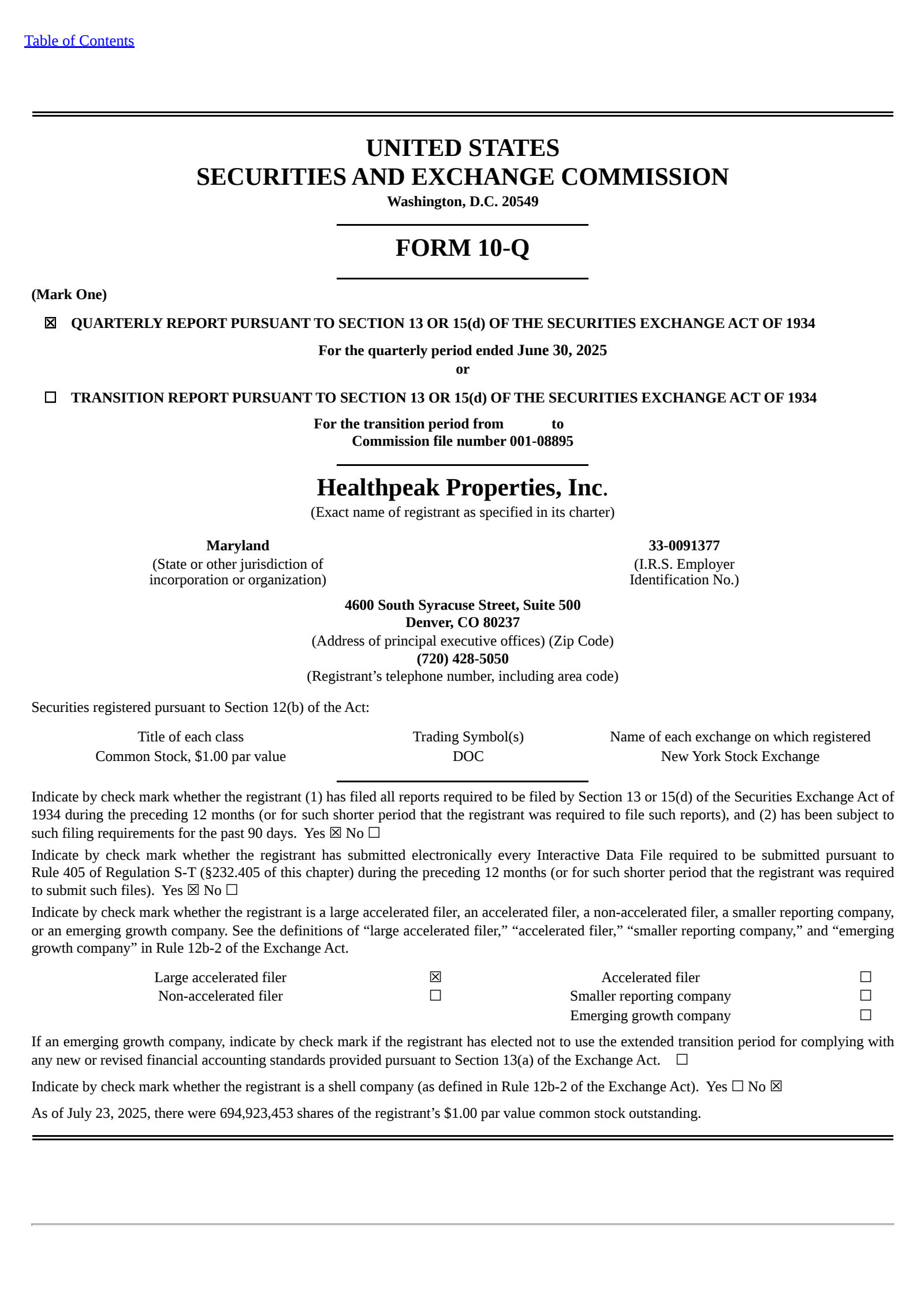 Healthpeak Properties' Q2 2025 Quarterly report