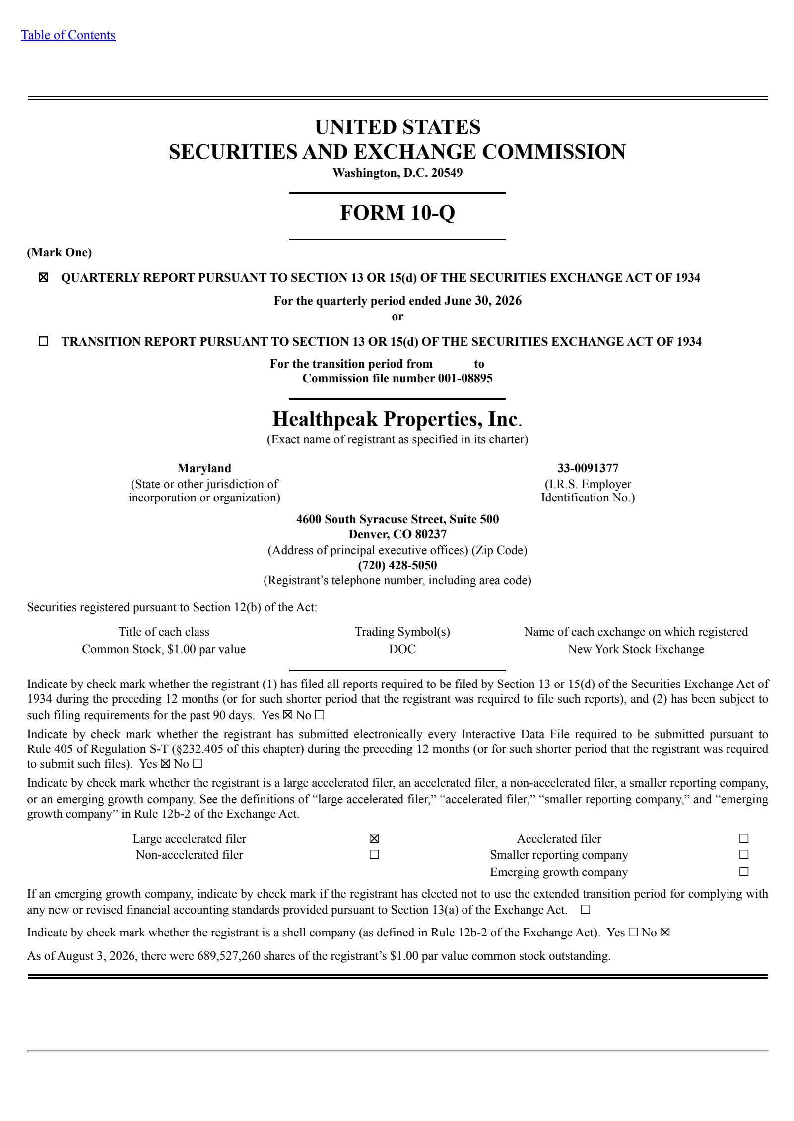 Healthpeak Properties' Q2 2026 Quarterly report