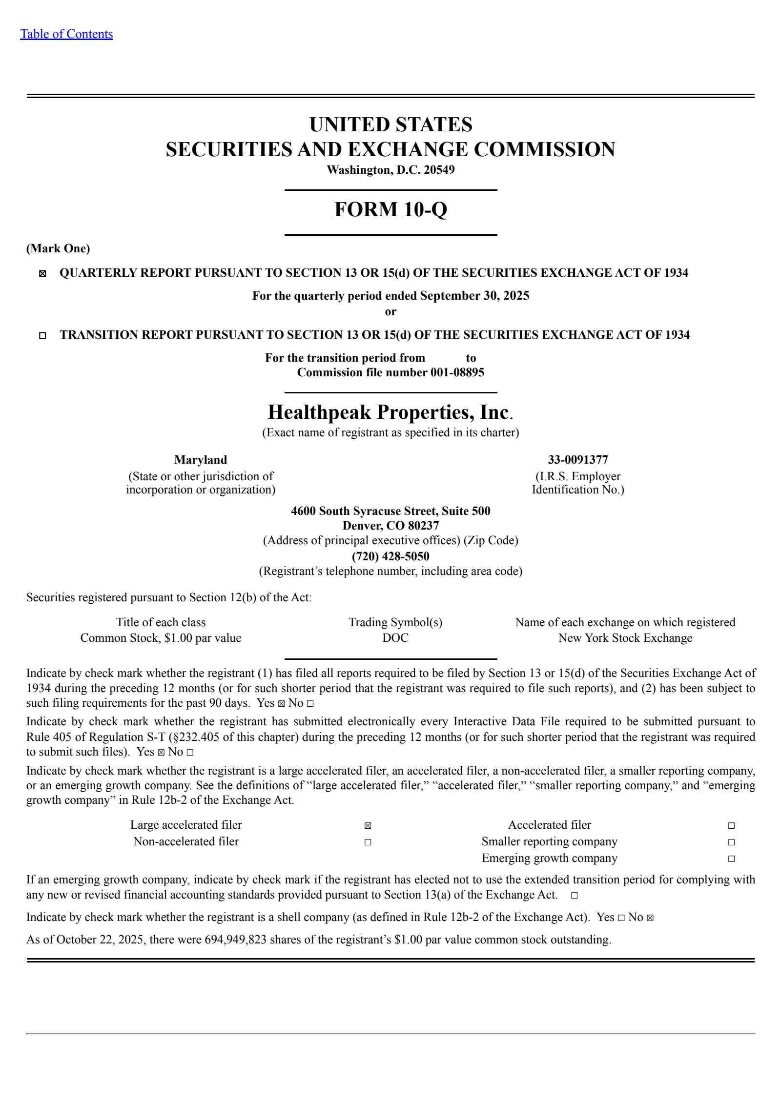 Healthpeak Properties' Q3 2025 Quarterly Report