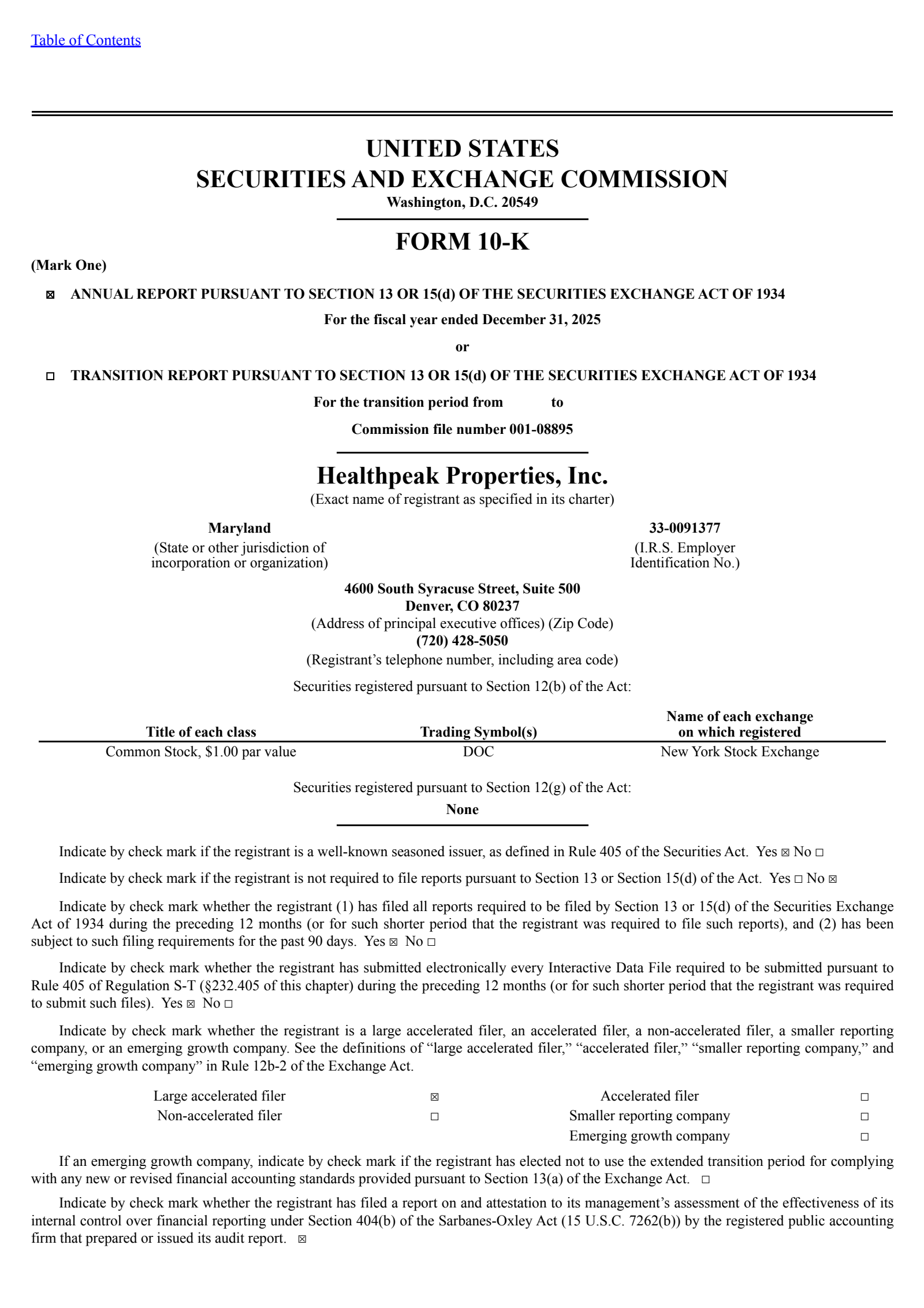 Healthpeak Properties' Q4 2025 Annual report