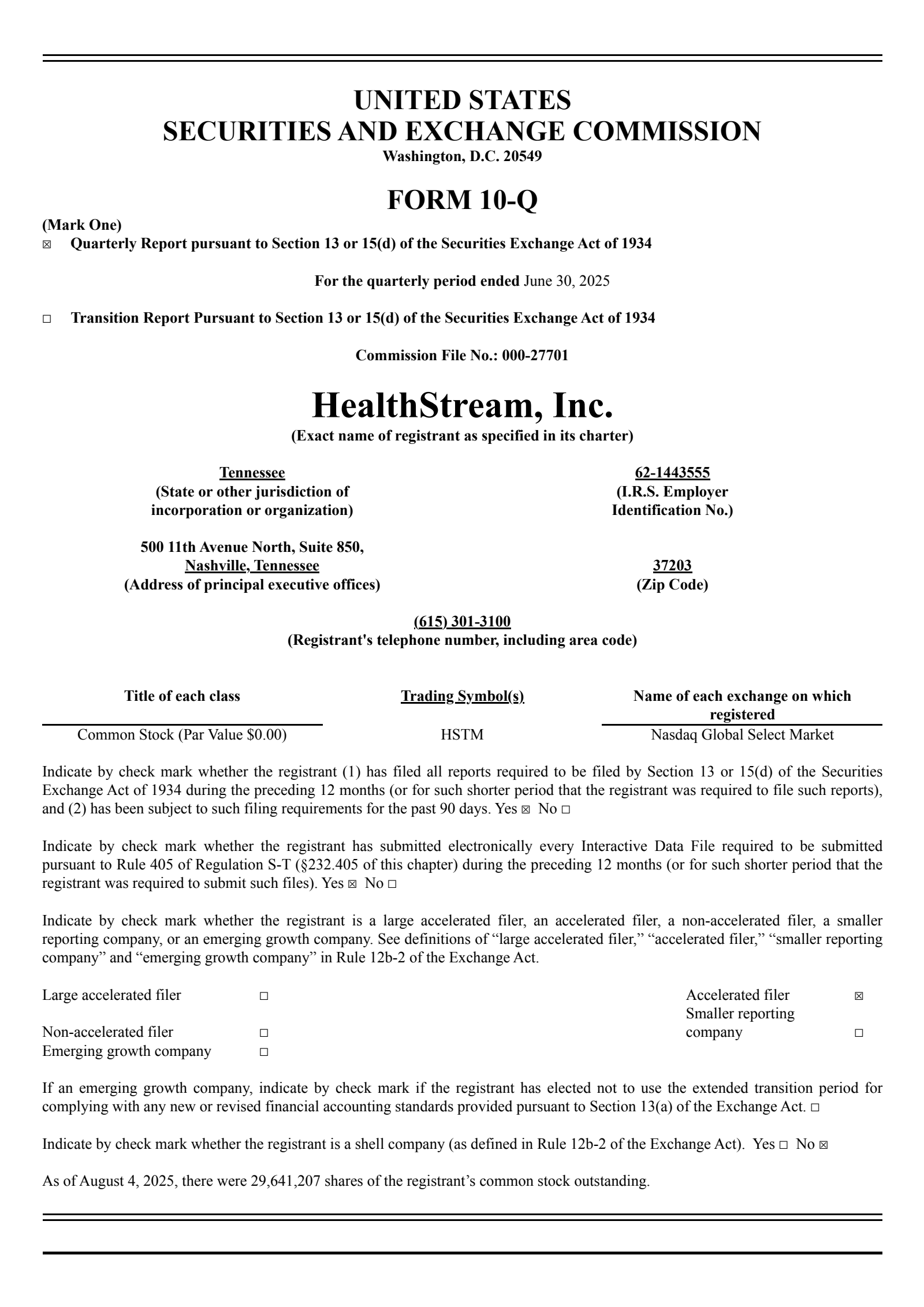 HealthStream's Q2 2025 Quarterly report