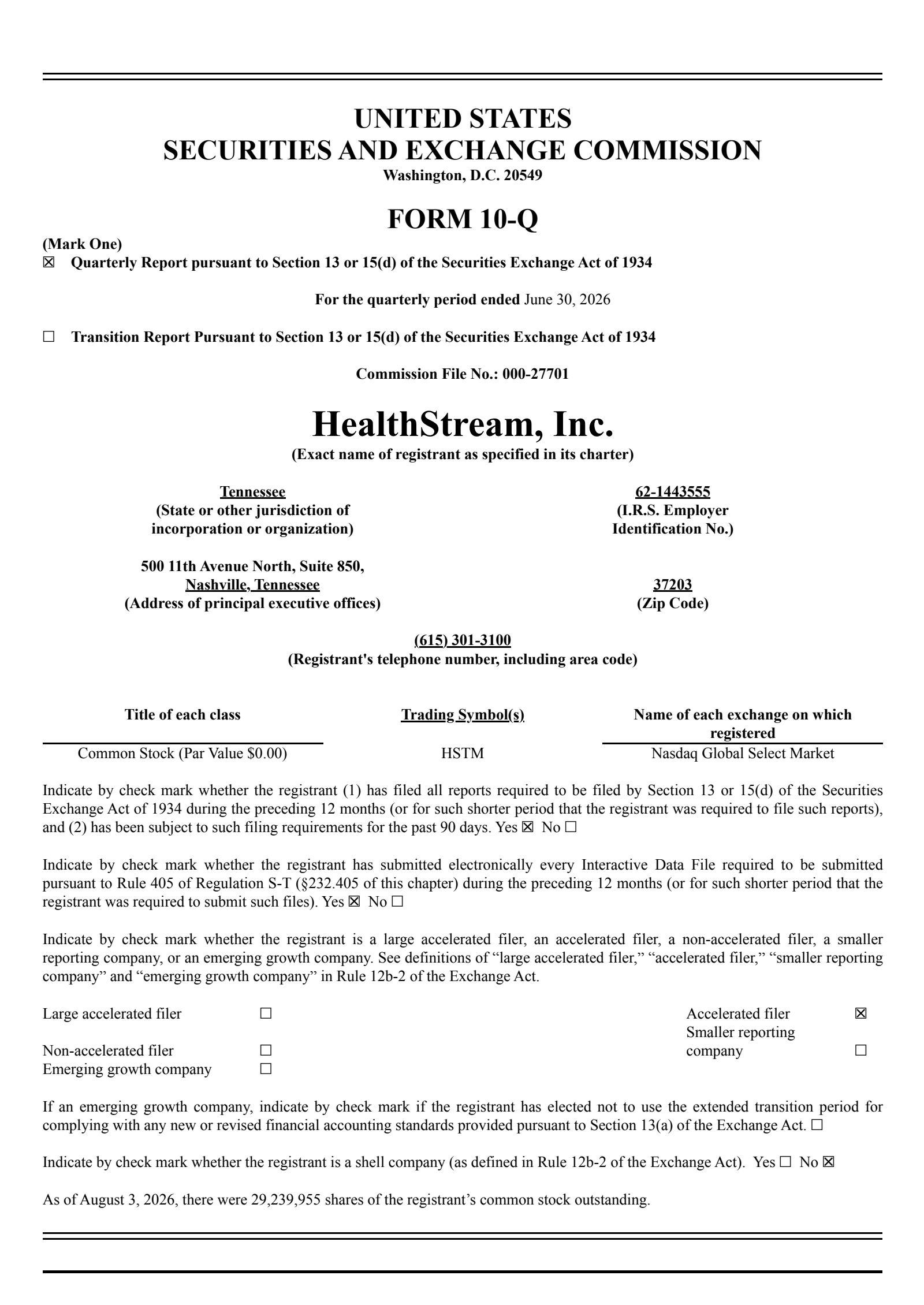 HealthStream's Q2 2026 Quarterly report