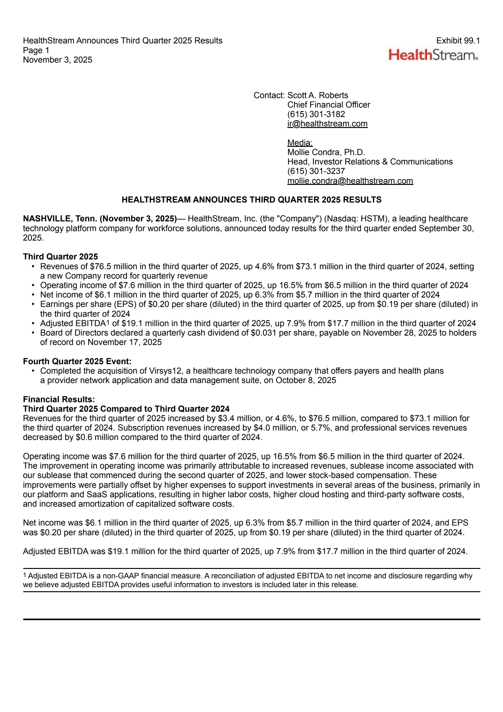 HealthStream's Q3 2025 Earnings Release