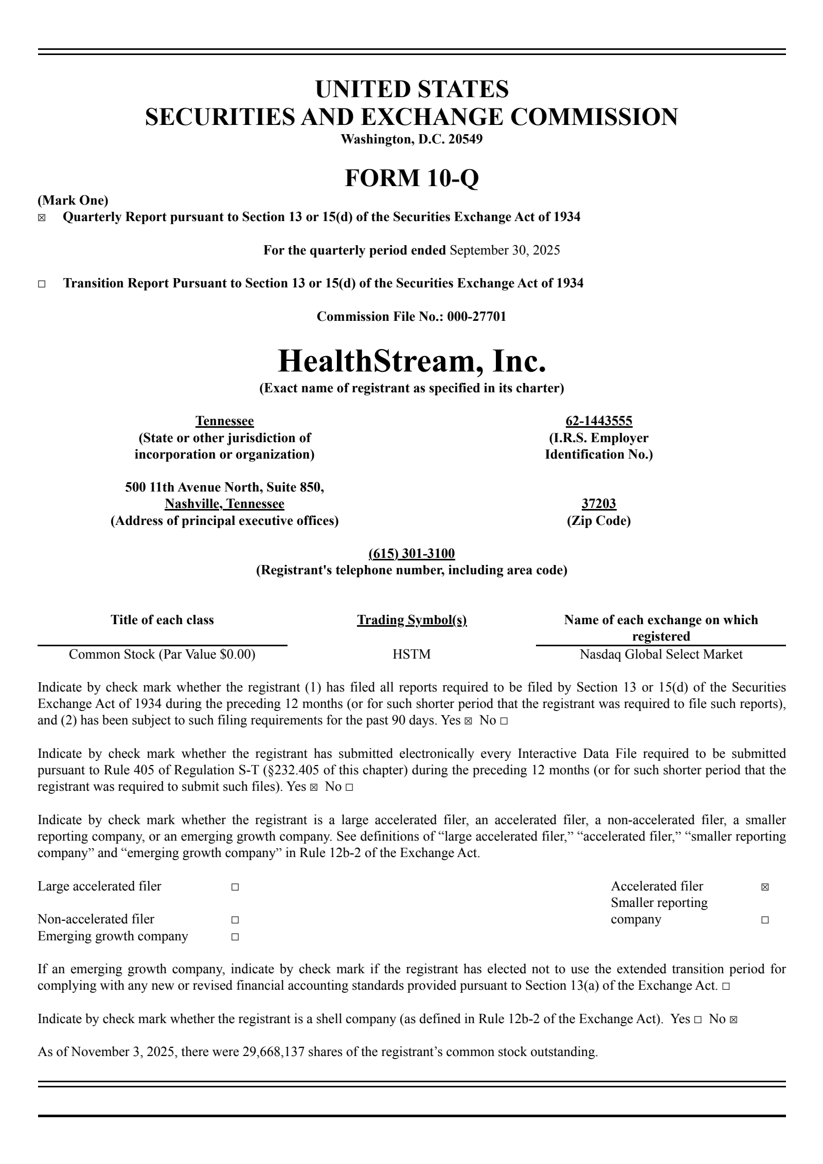 HealthStream's Q3 2025 Quarterly Report