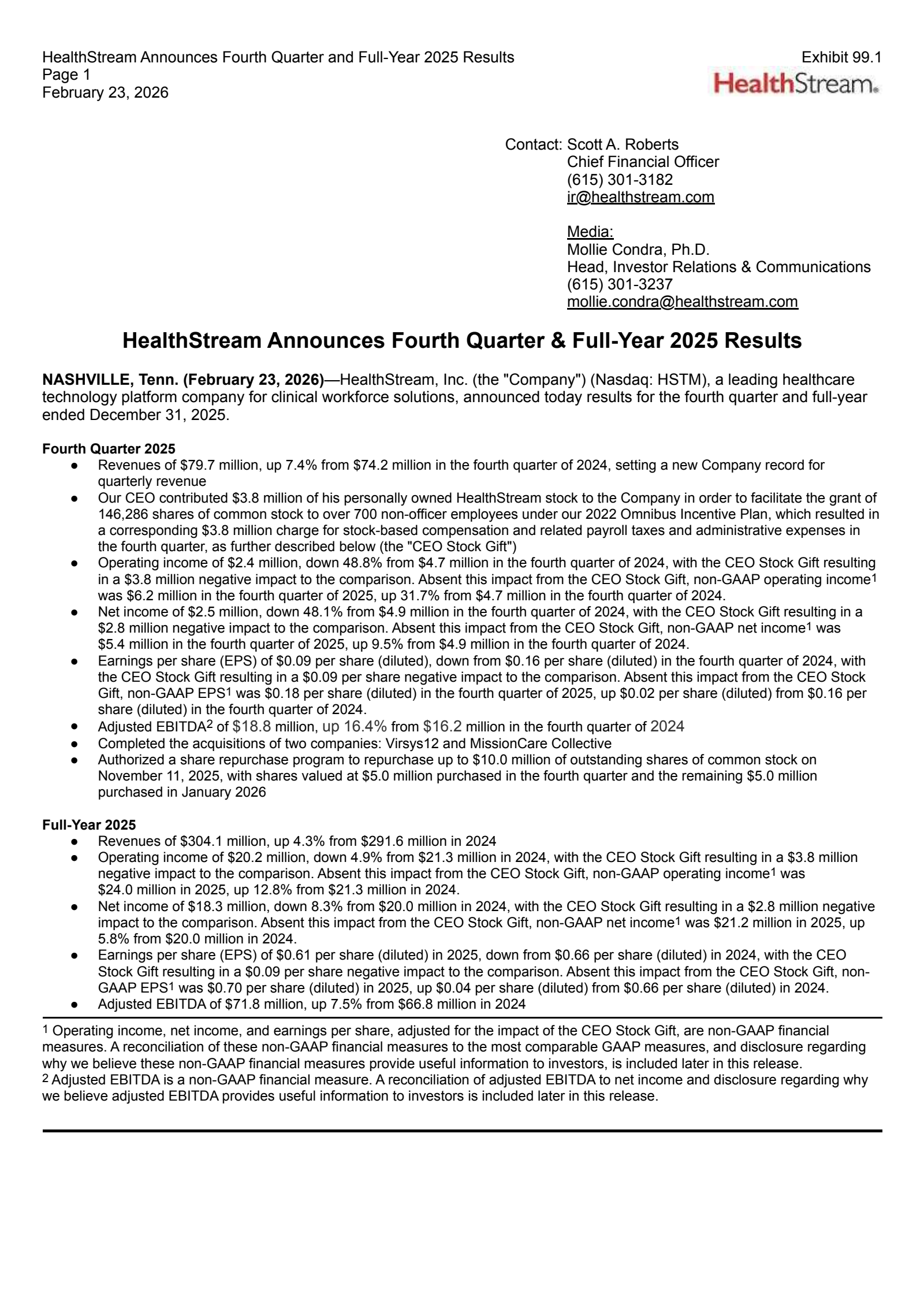 HealthStream's Q4 2025 Press Release