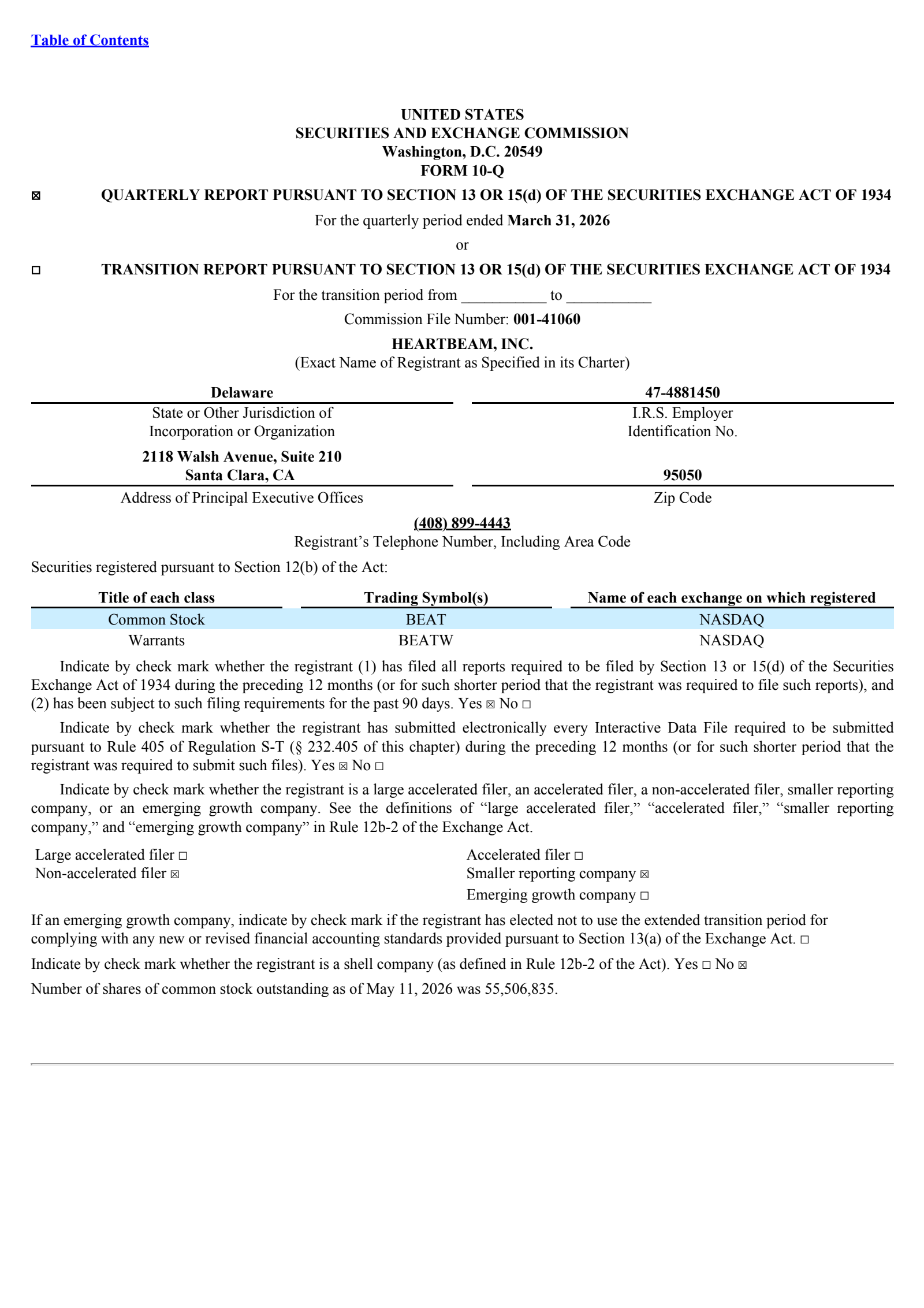 HeartBeam's Q1 2026 Quarterly report