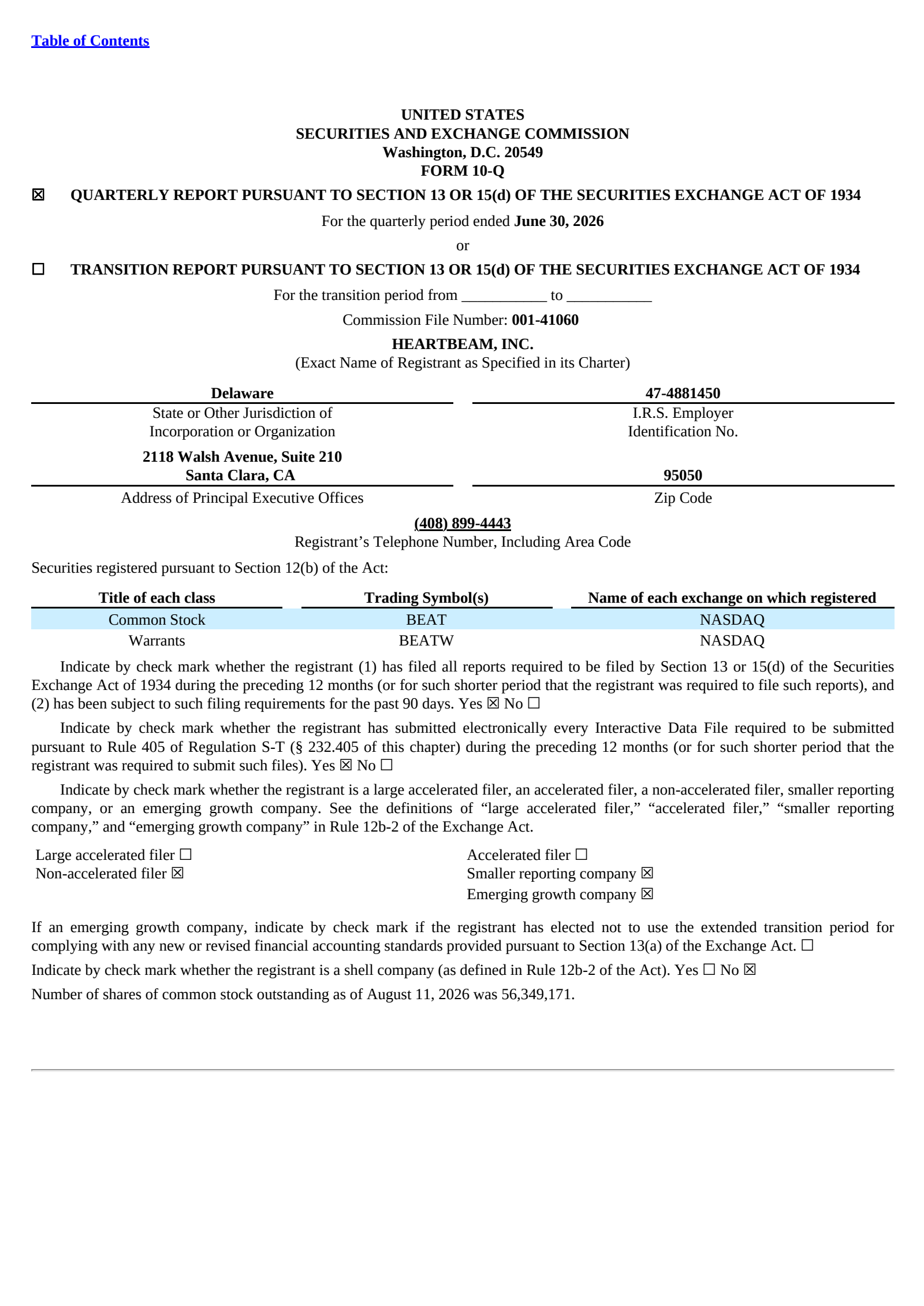 HeartBeam's Q2 2026 Quarterly report