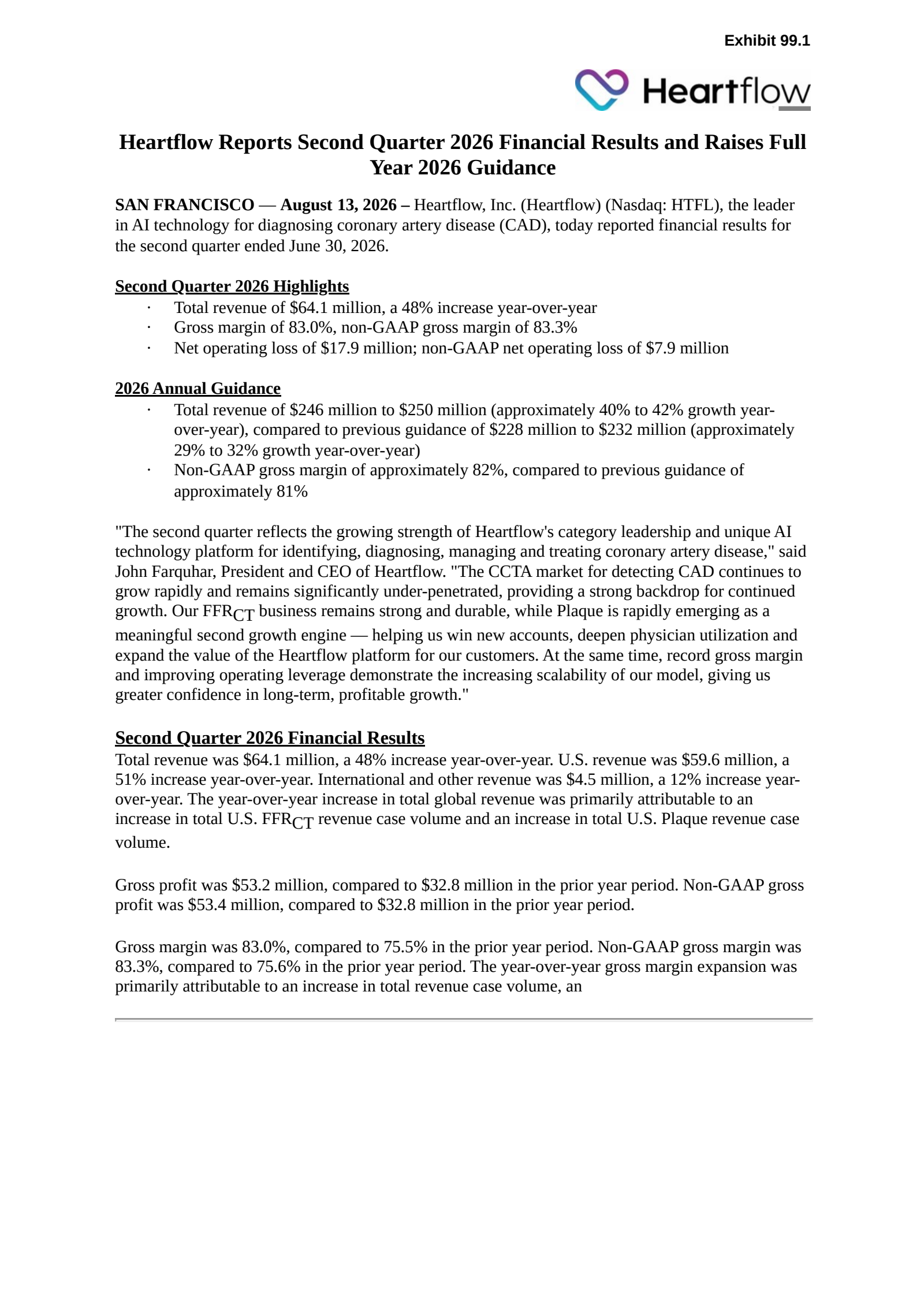 Heartflow's Q2 2026 Press Release