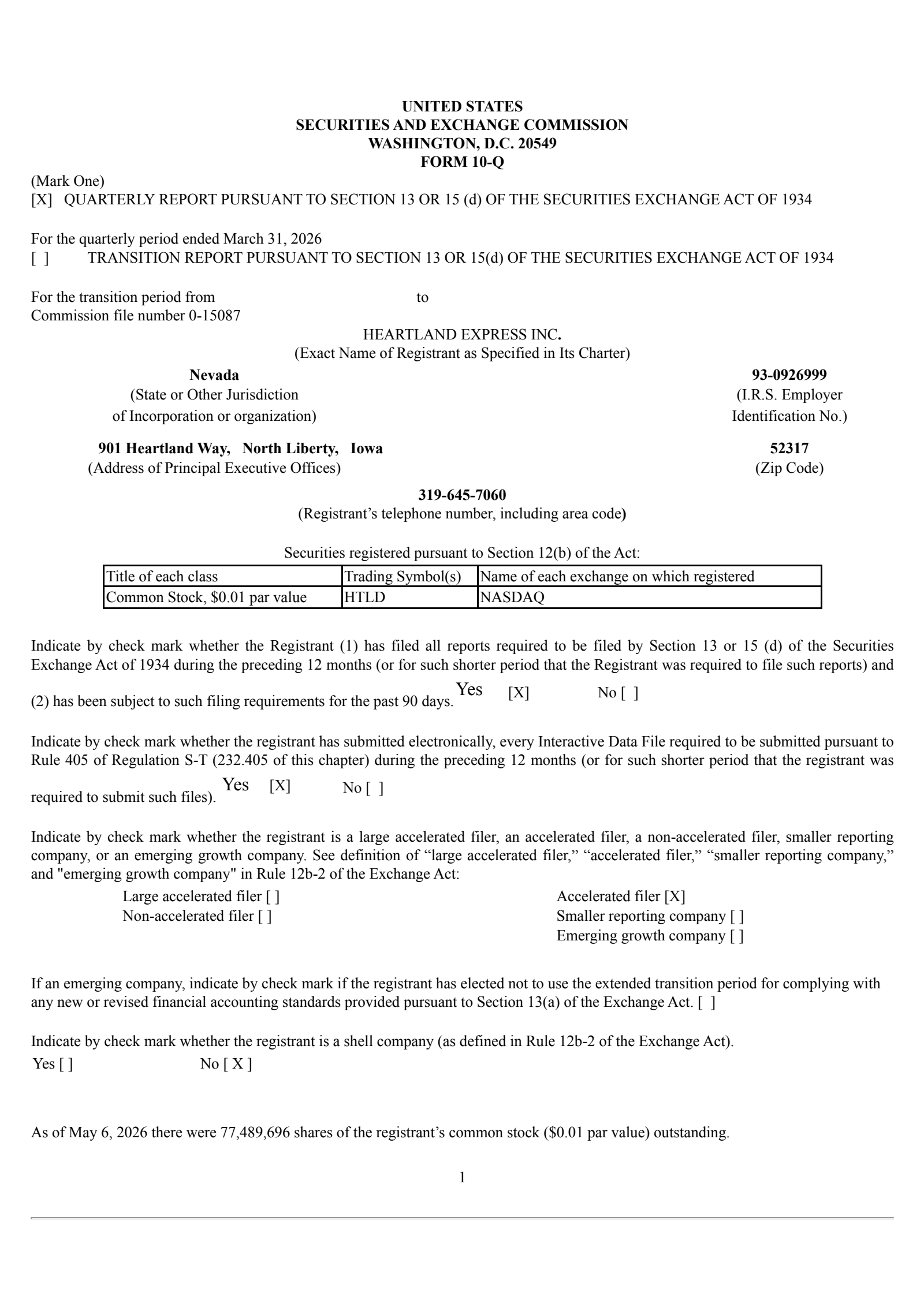 Heartland Express' Q1 2026 Quarterly report