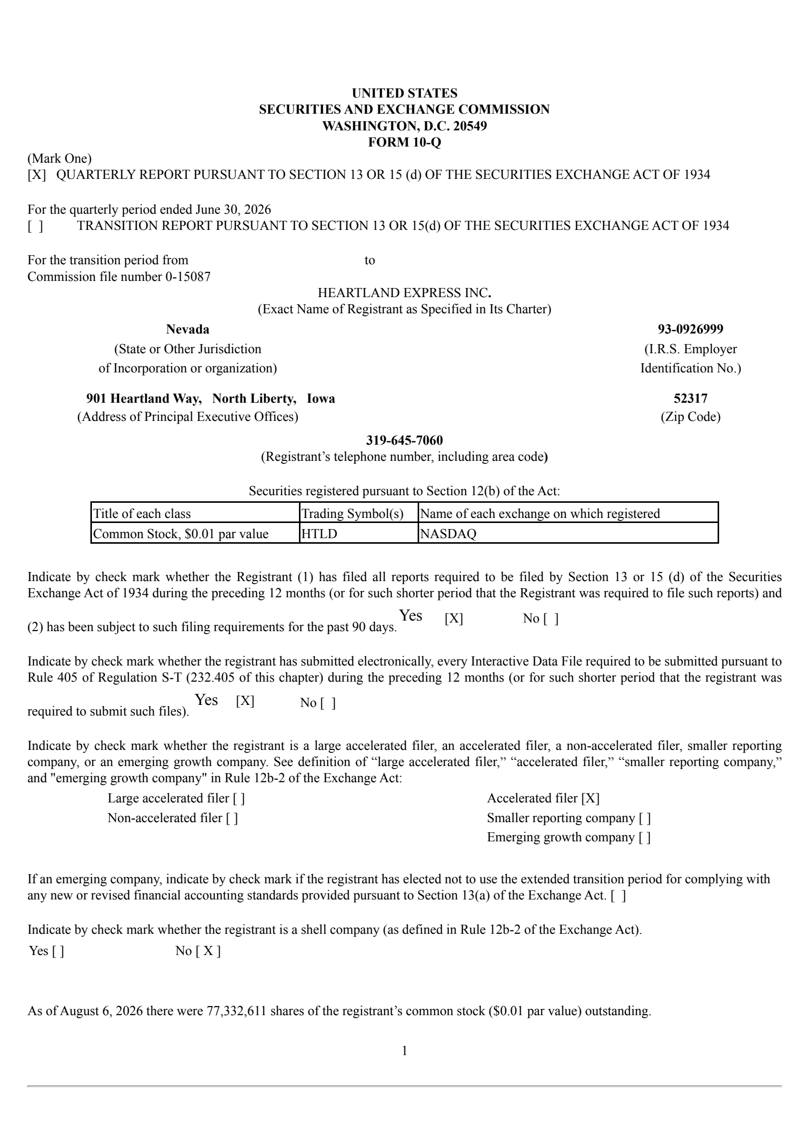 Heartland Express' Q2 2026 Quarterly report