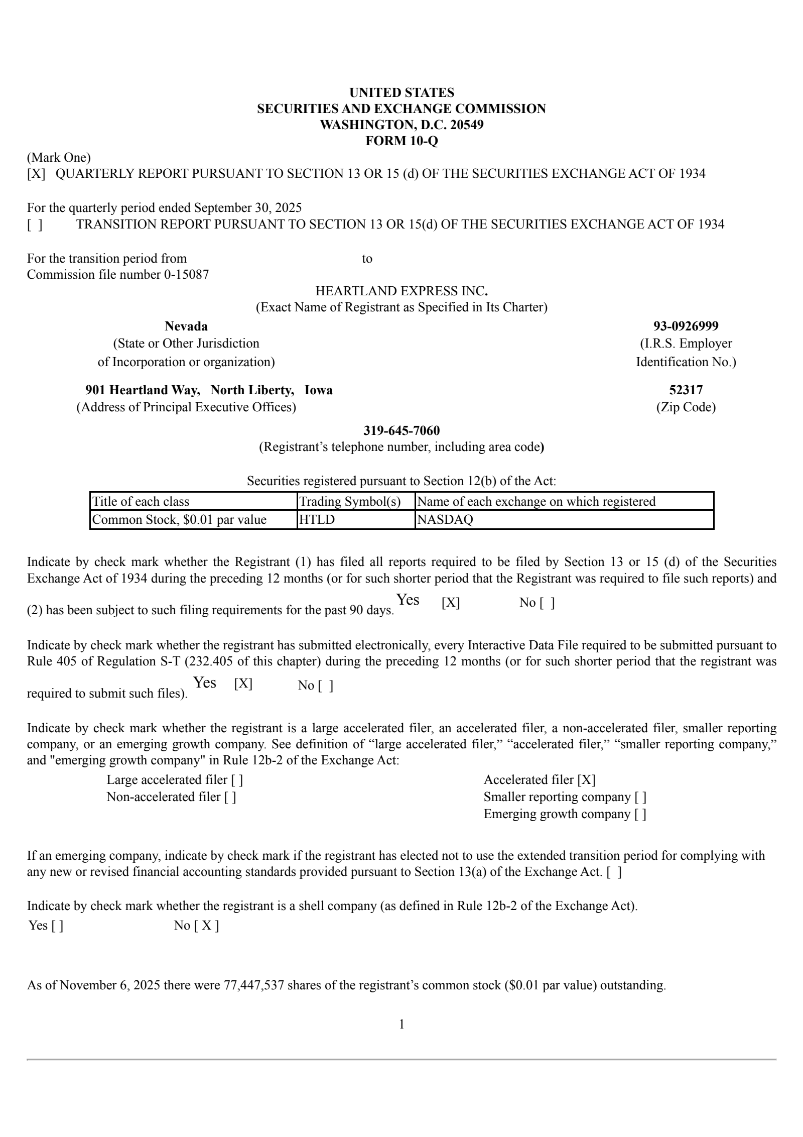 Heartland Express' Q3 2025 Quarterly Report