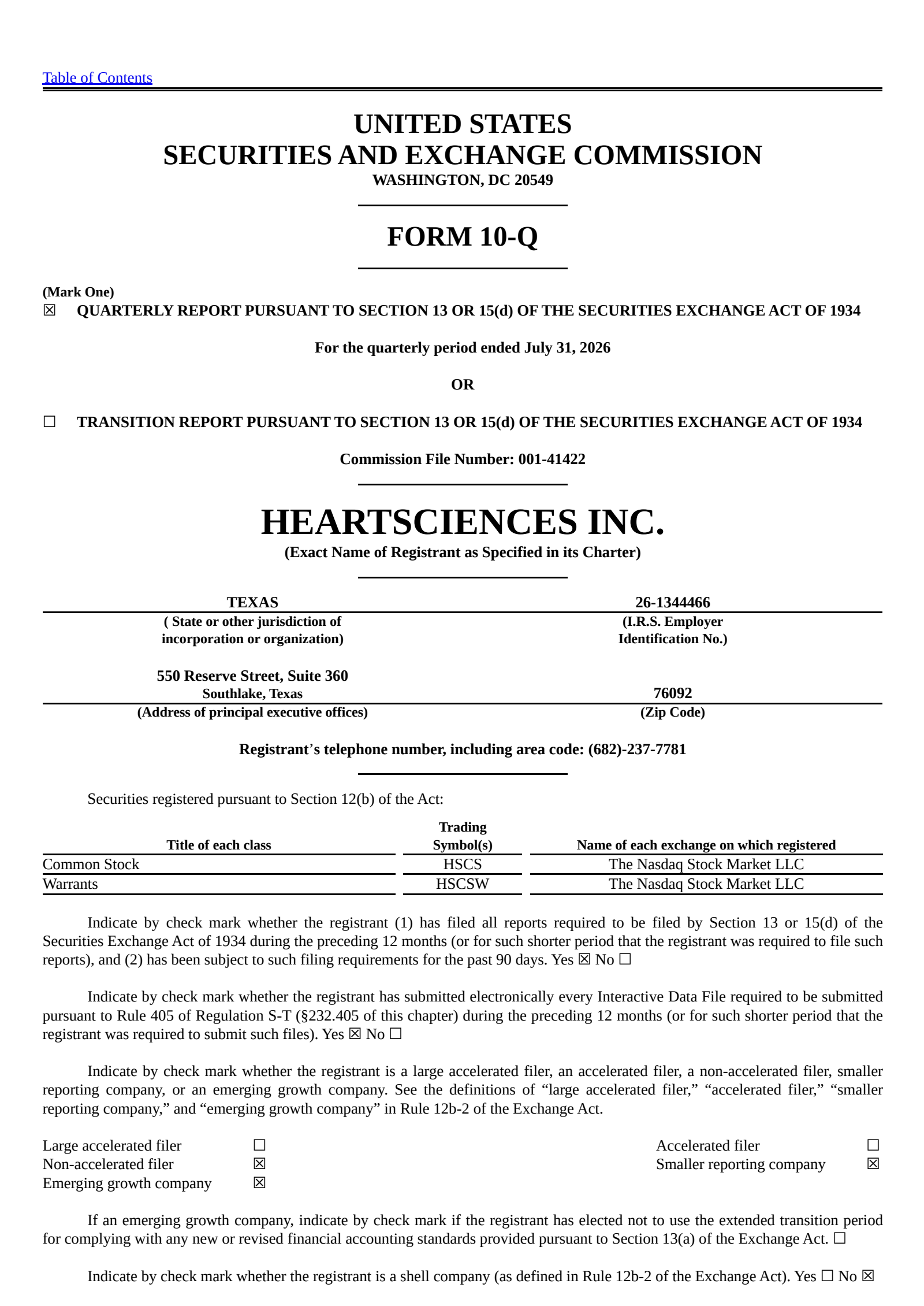 HeartSciences' Q1 2027 Quarterly report