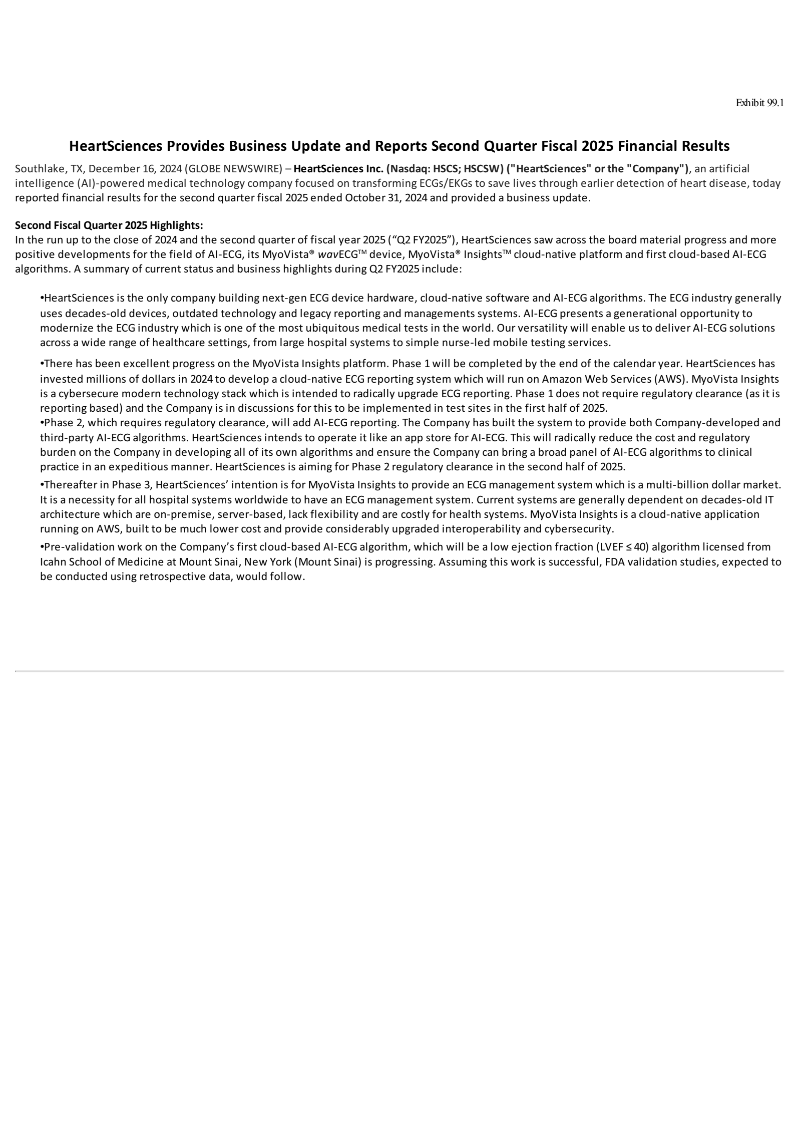 HeartSciences' Q2 2025 Press Release