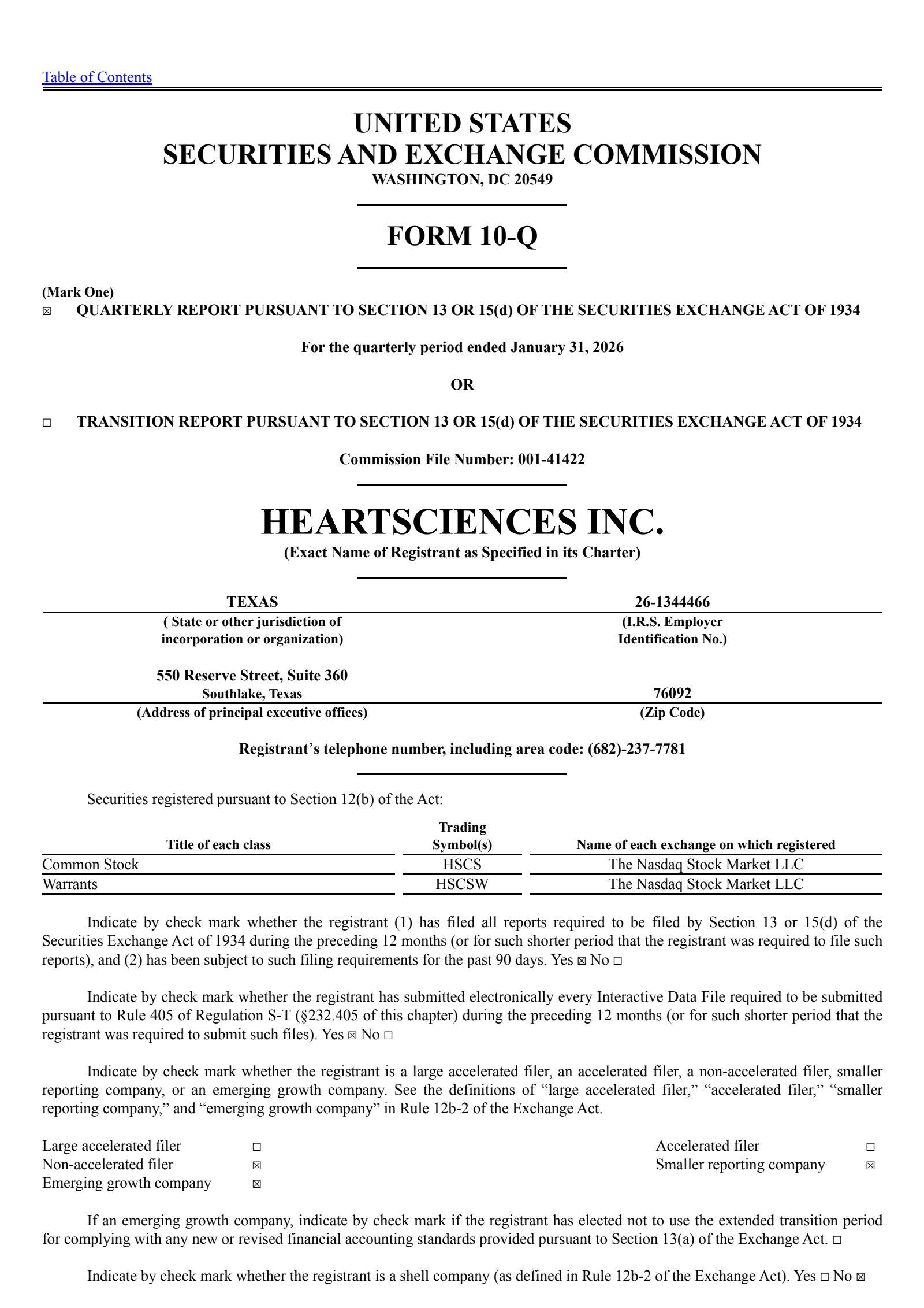 HeartSciences' Q3 2026 Quarterly report