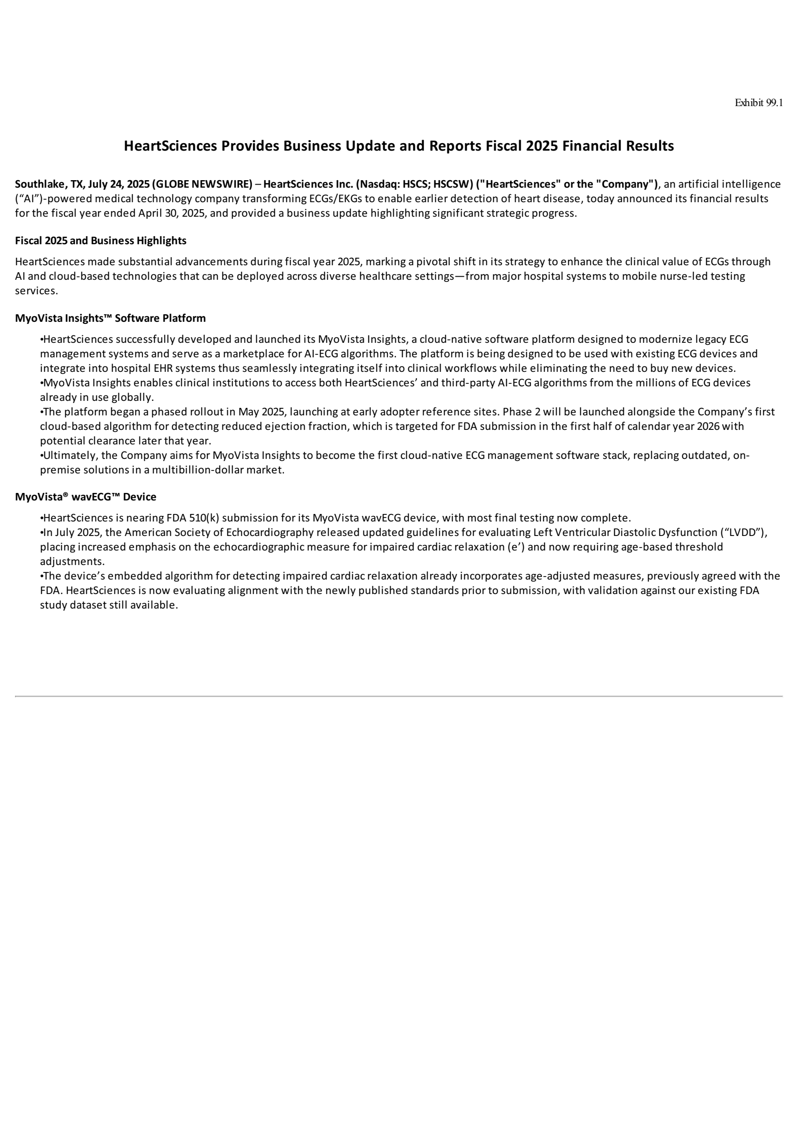 HeartSciences' Q4 2025 Press Release