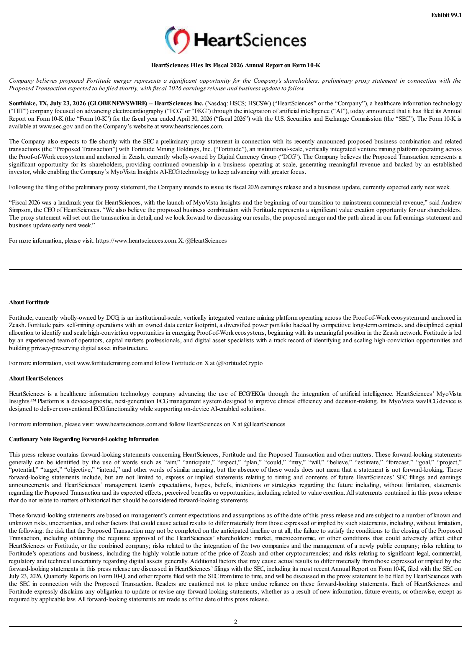 HeartSciences' Q4 2026 Press Release