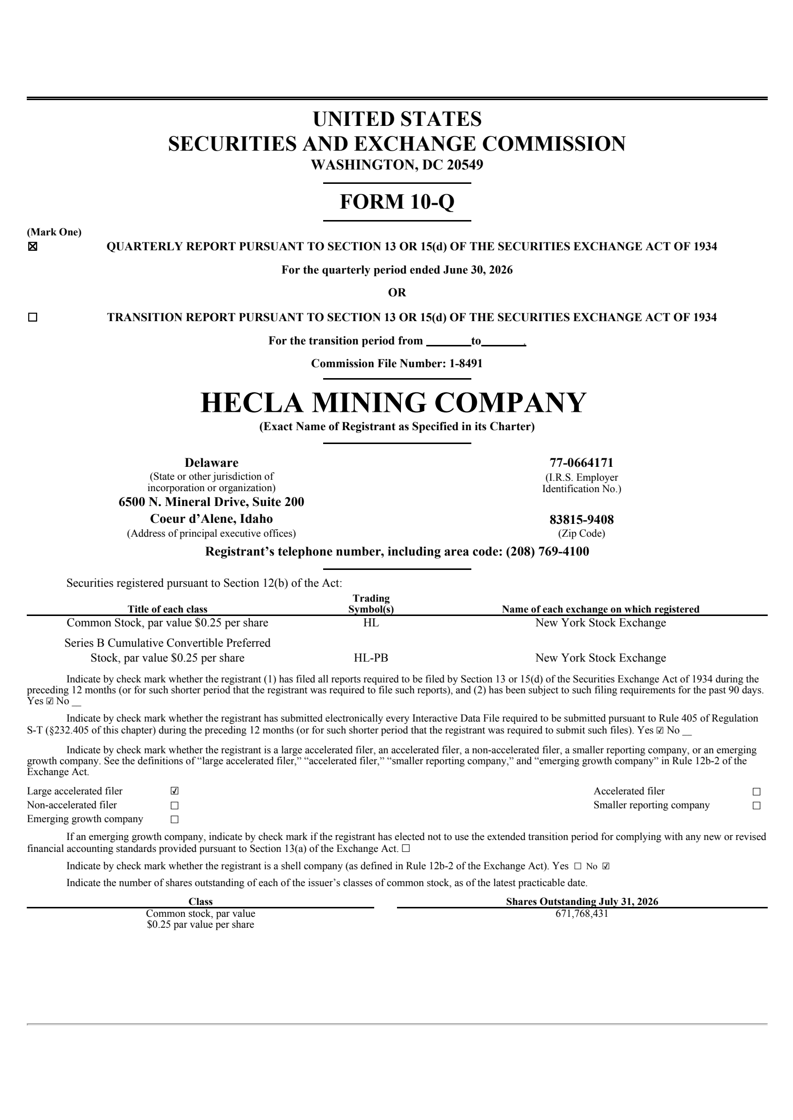 Hecla Mining's Q2 2026 Quarterly report
