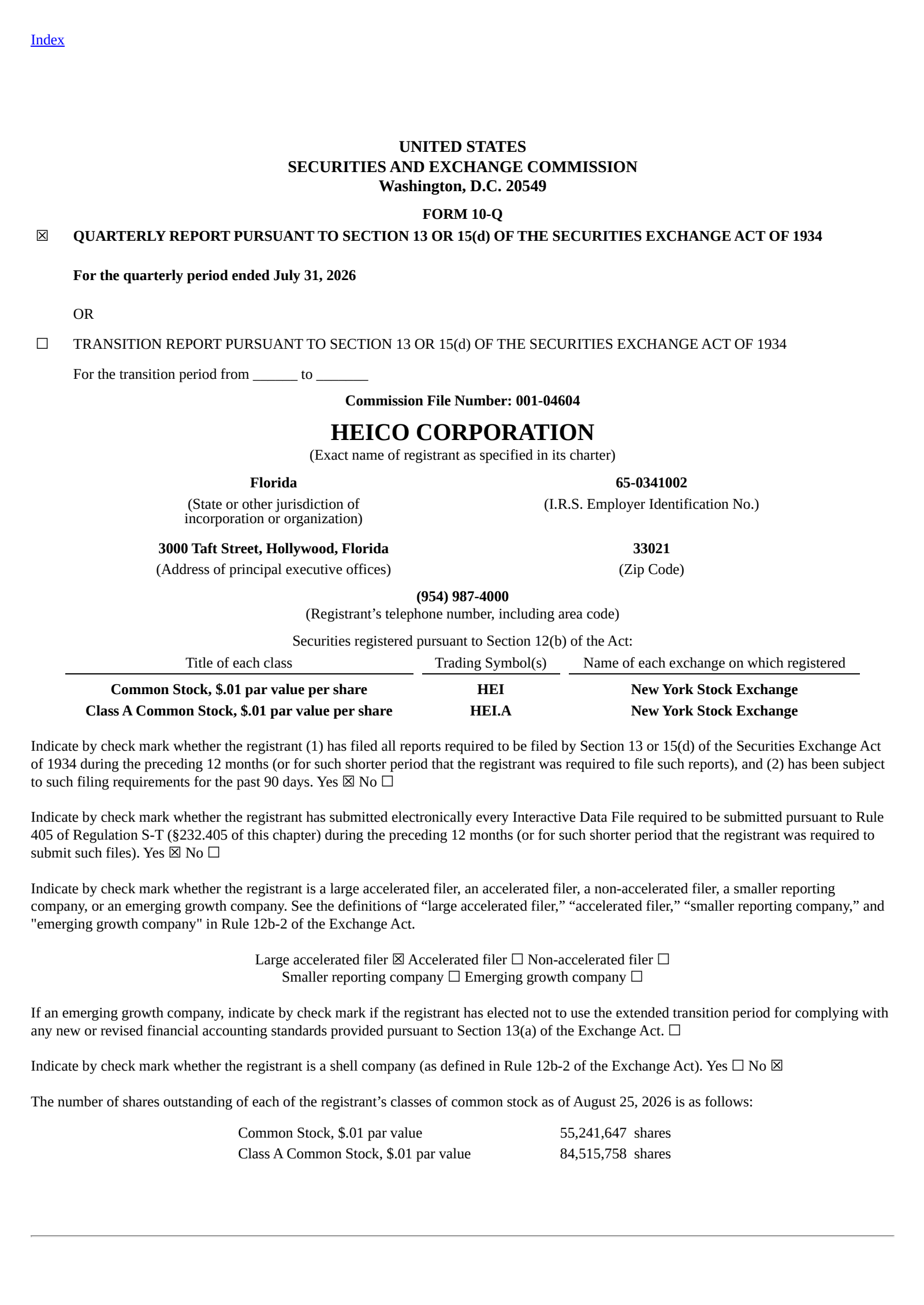 Heico's Q3 2026 Quarterly report