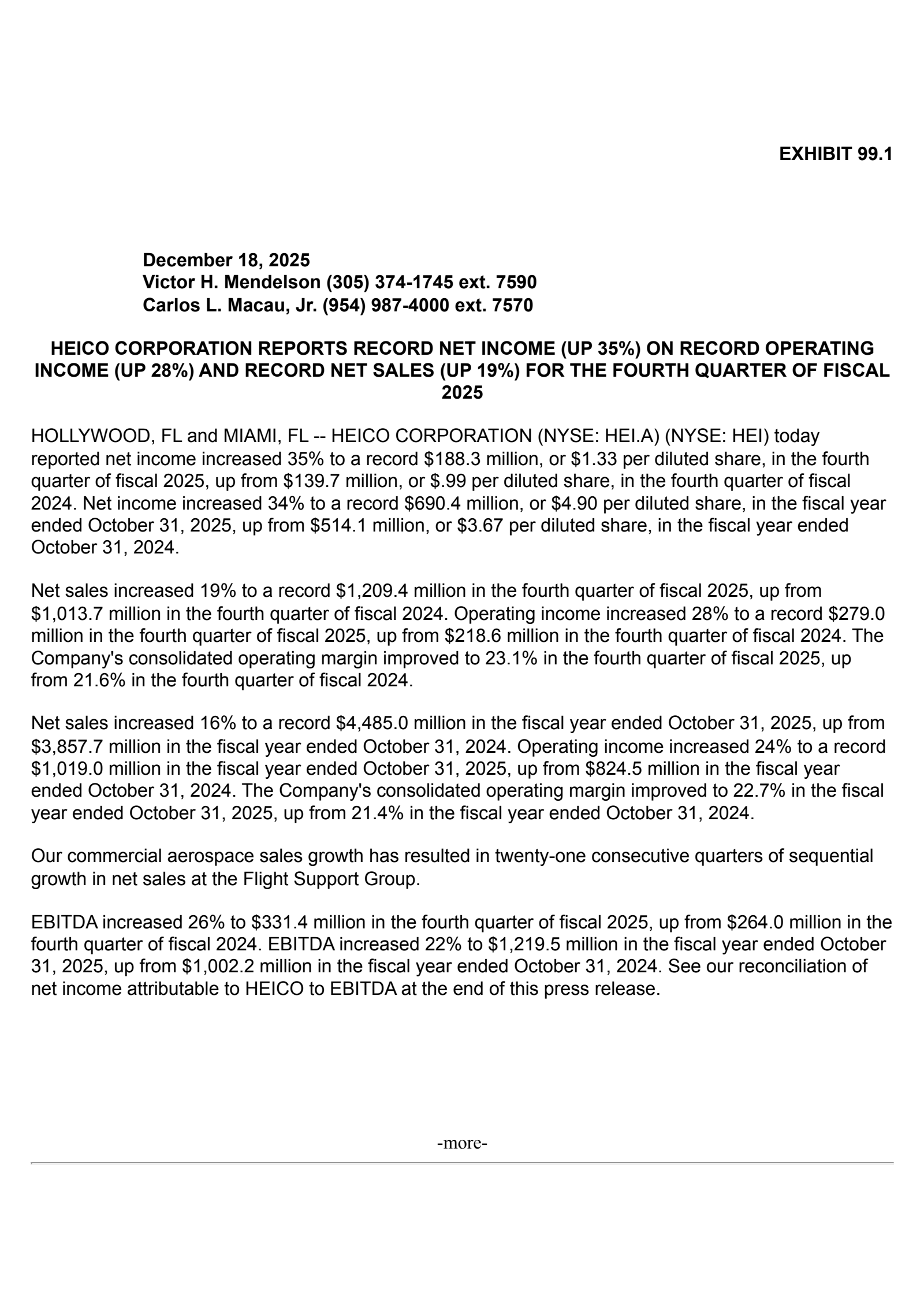 Heico's Q4 2025 Earnings Release