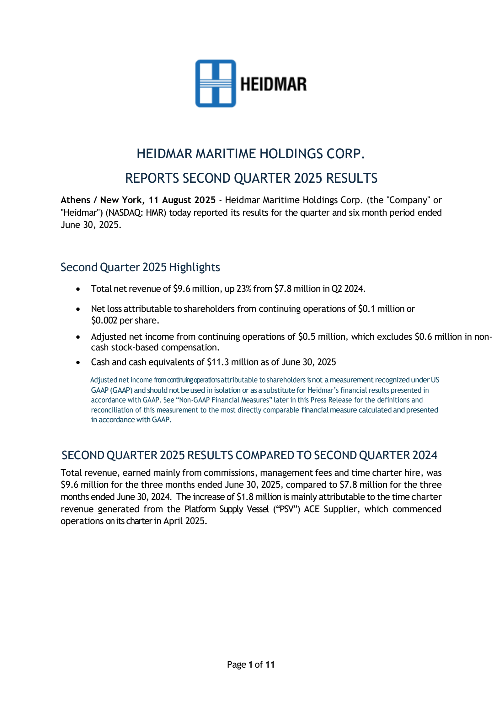 Heidmar Maritime's Q2 2025 Earnings Release