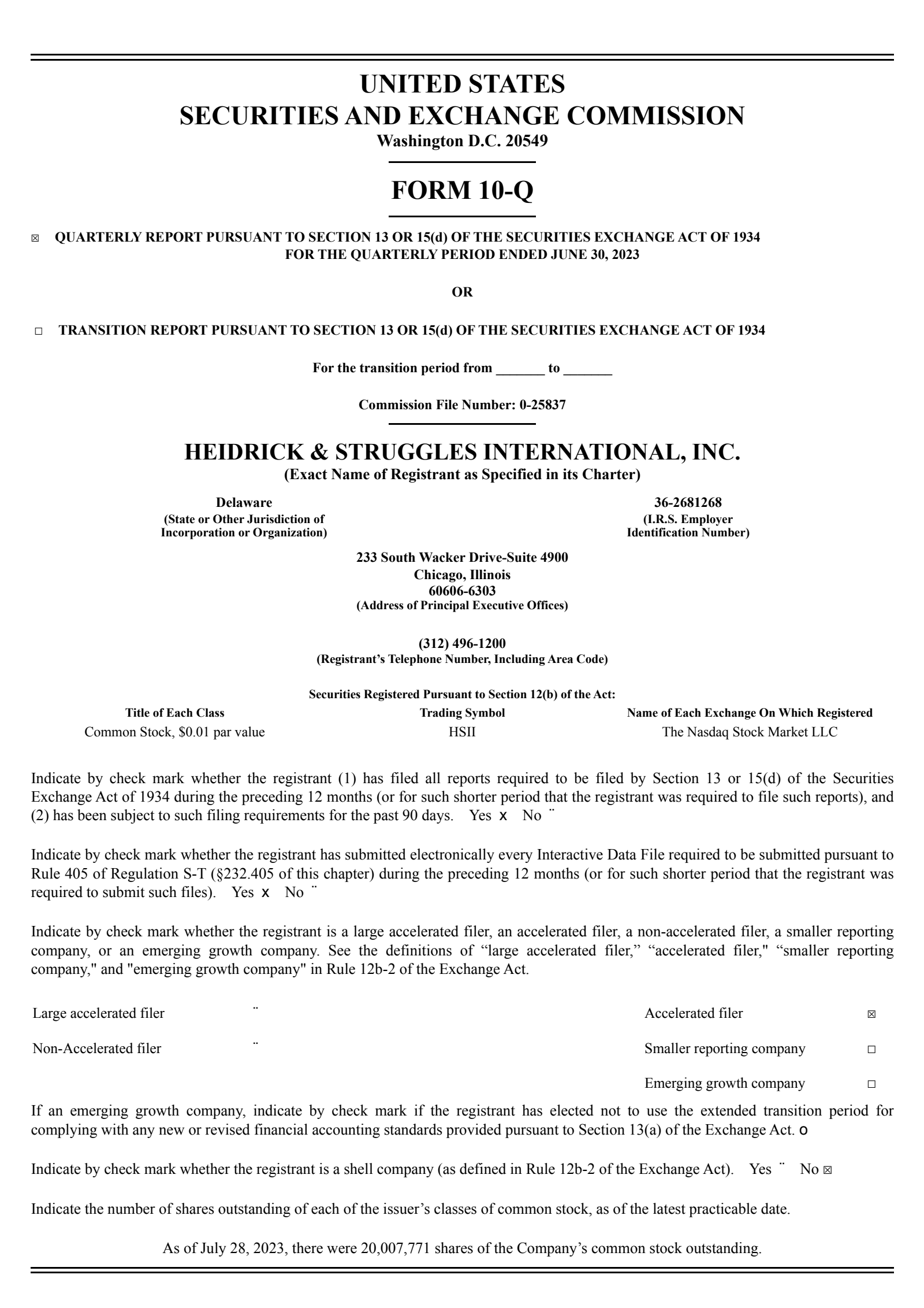 Heidrick & Struggles International's Q2 2023 Quarterly report