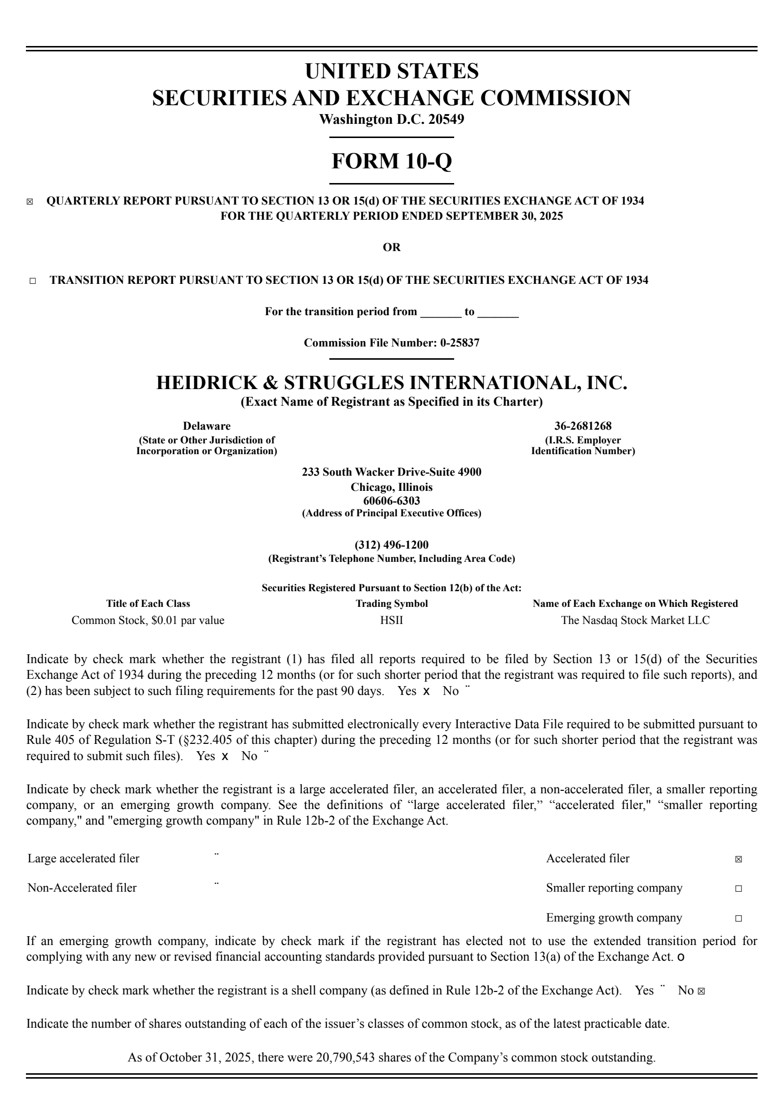 Heidrick & Struggles International's Q3 2025 Quarterly Report
