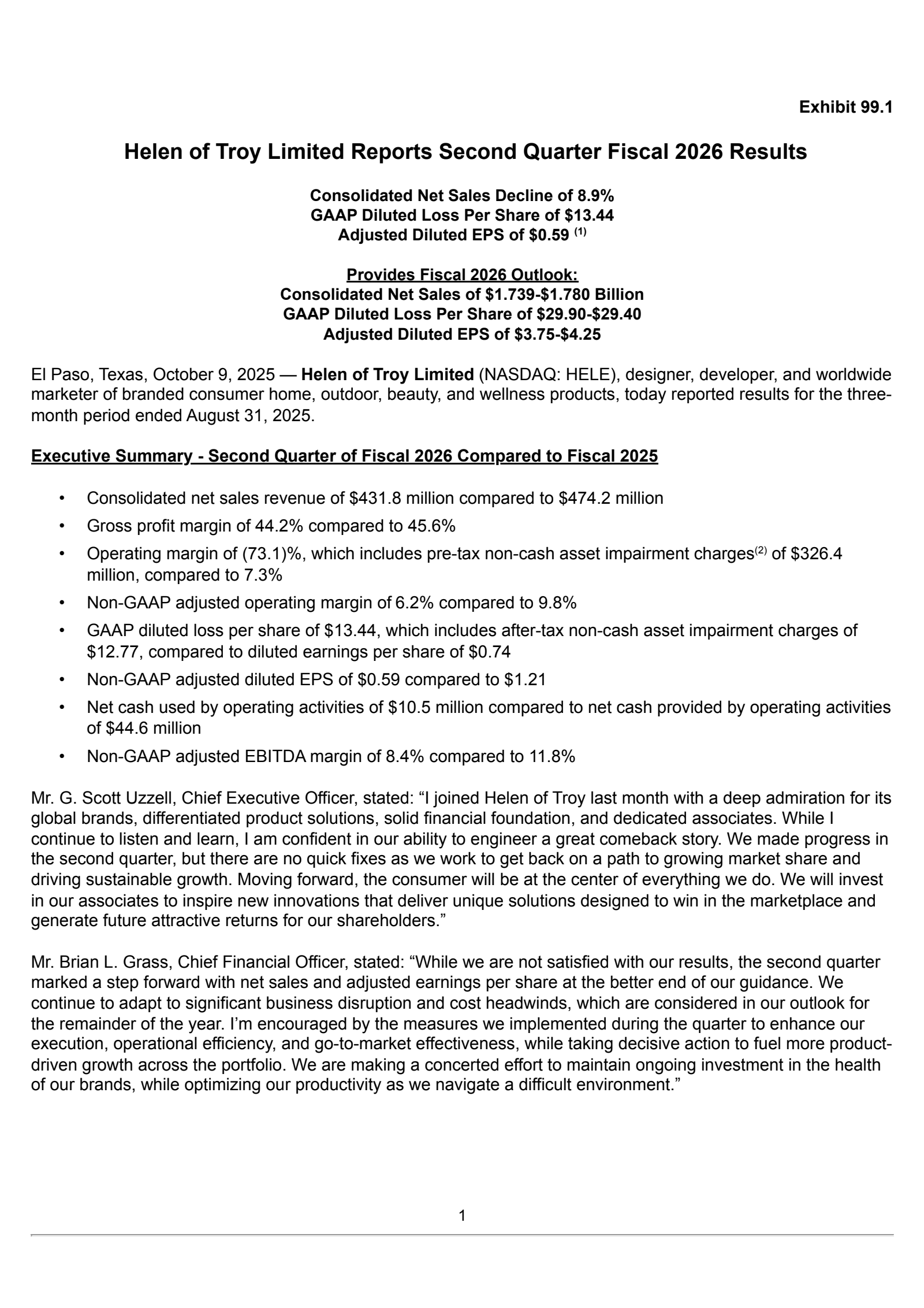 Helen of Troy's Q2 2026 Earnings Release