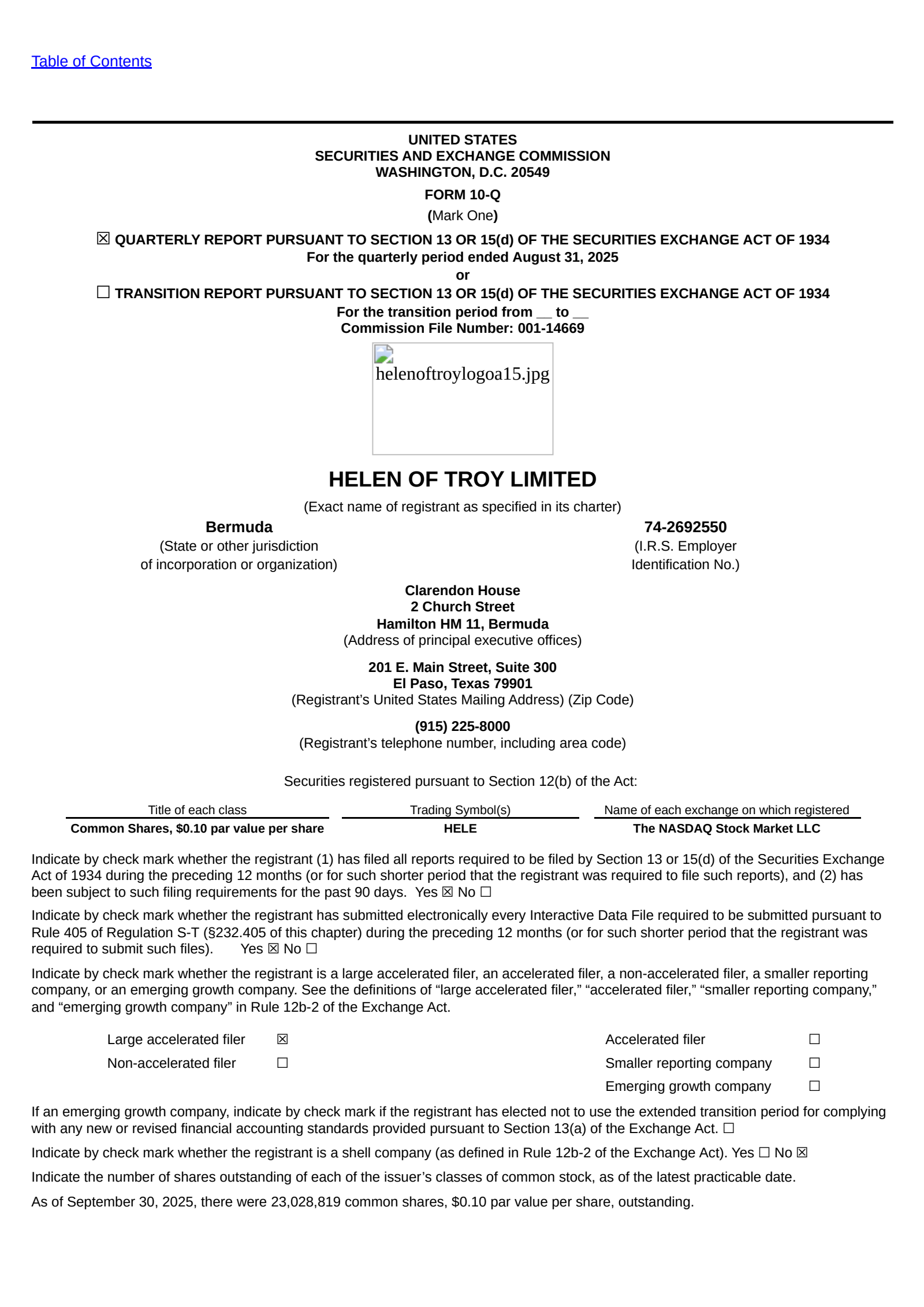 Helen of Troy's Q2 2026 Quarterly Report