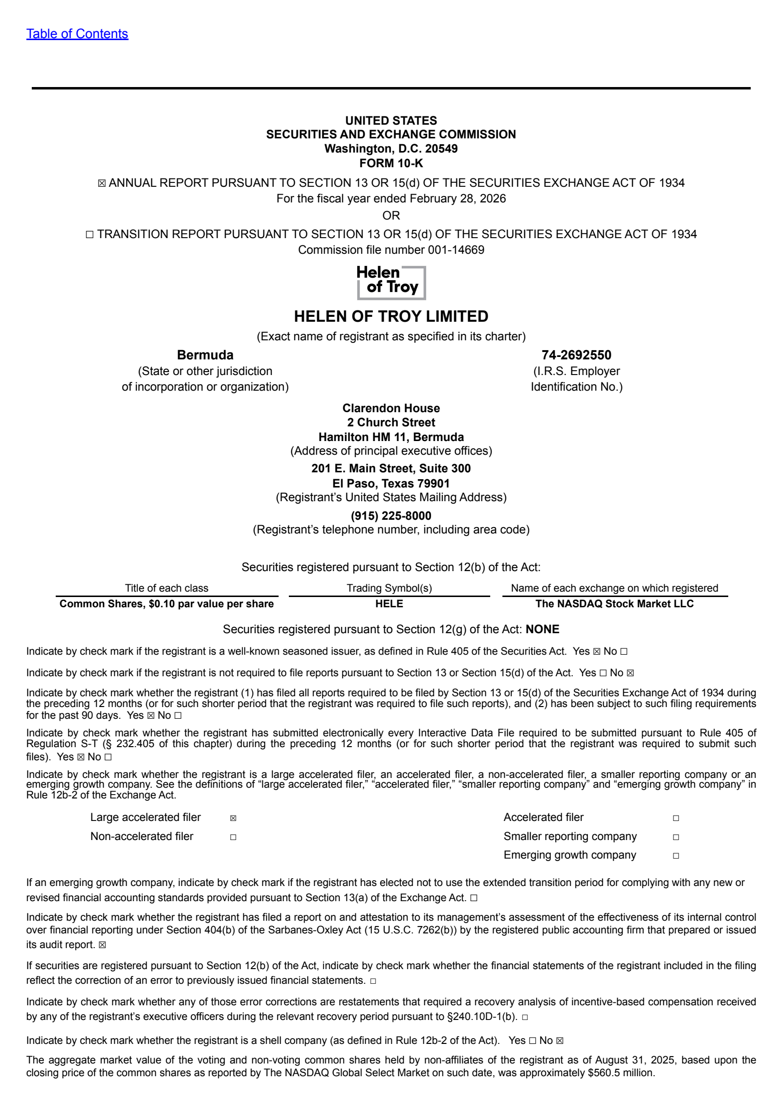 Helen of Troy's Q4 2026 Annual report