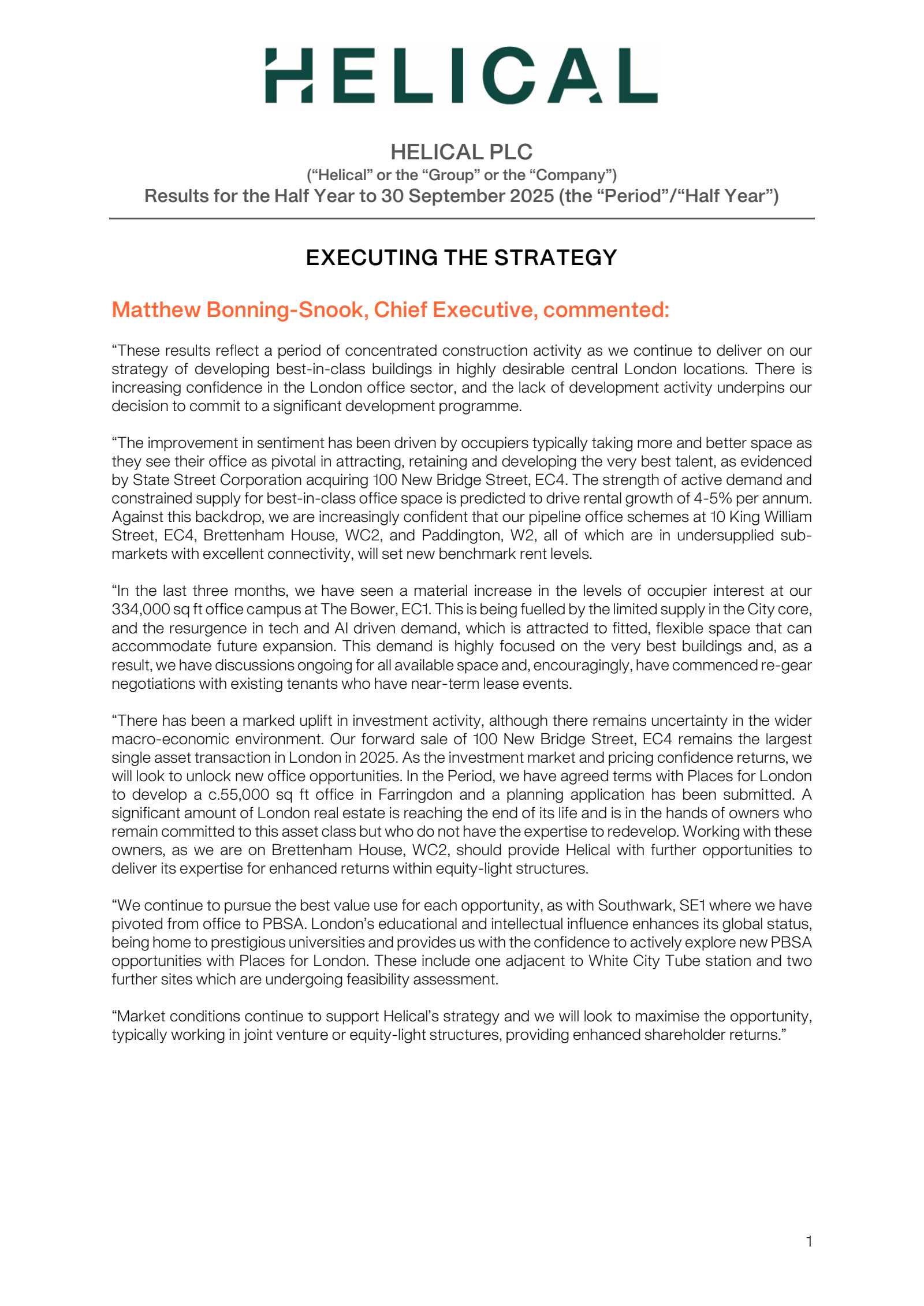 Helical's H1 2026 Interim Report