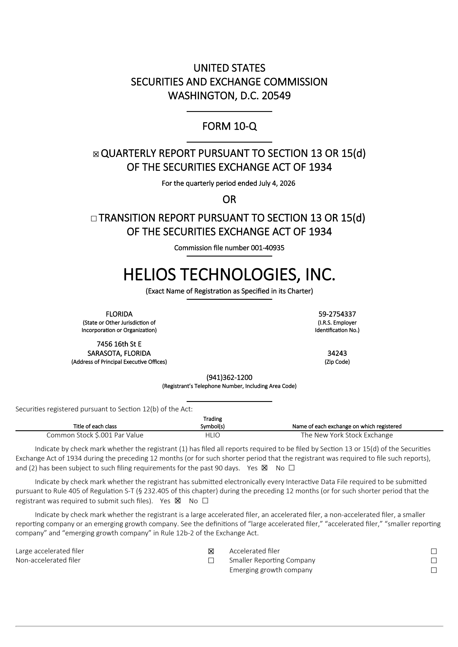 Helios Technologies' Q2 2026 Quarterly report