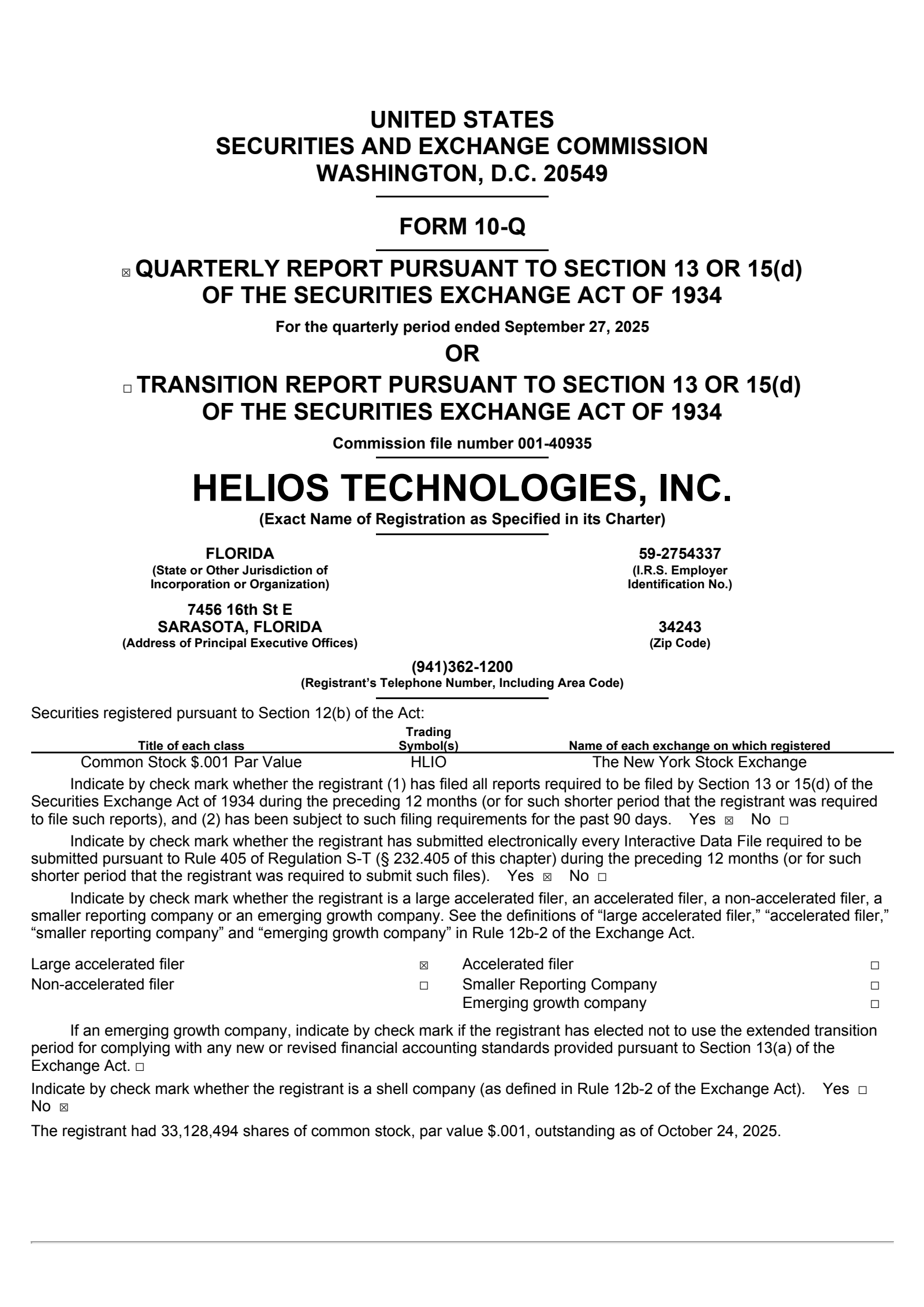 Helios Technologies' Q3 2025 Quarterly Report