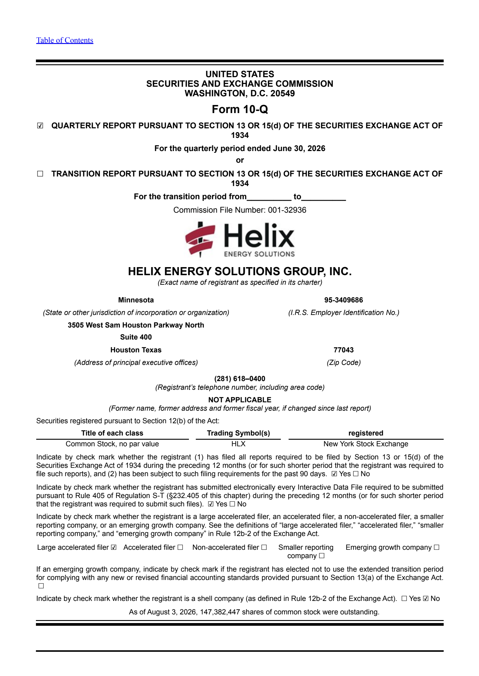Helix Energy Solutions Group's Q2 2026 Quarterly report