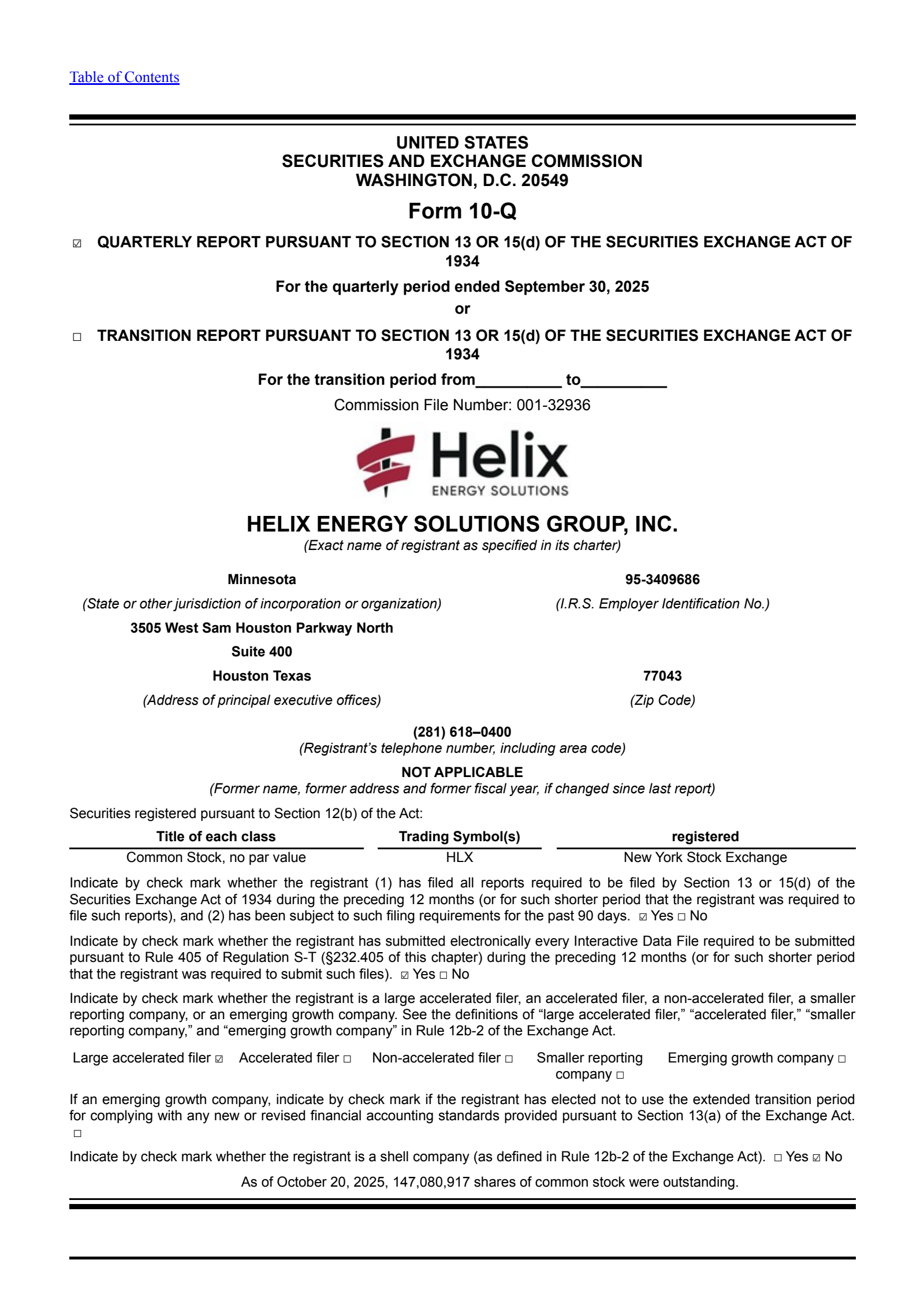 Helix Energy Solutions Group's Q3 2025 Quarterly Report