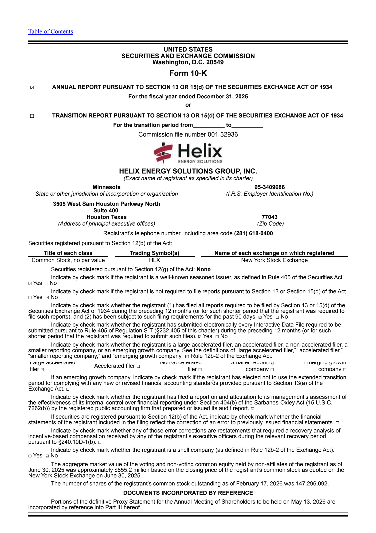 Helix Energy Solutions Group's Q4 2025 Annual report