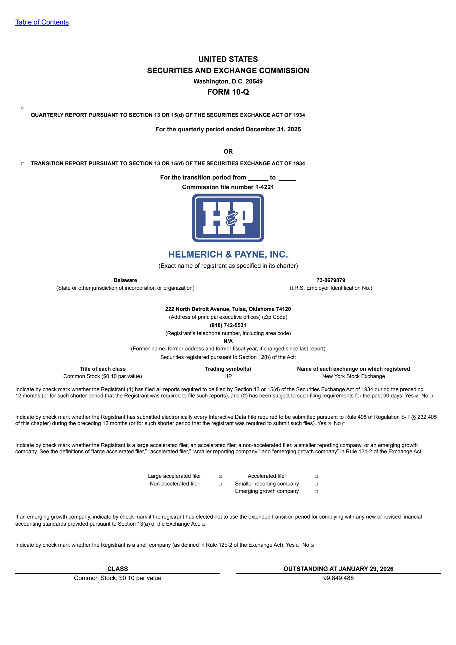 Helmerich & Payne's Q1 2026 Quarterly report