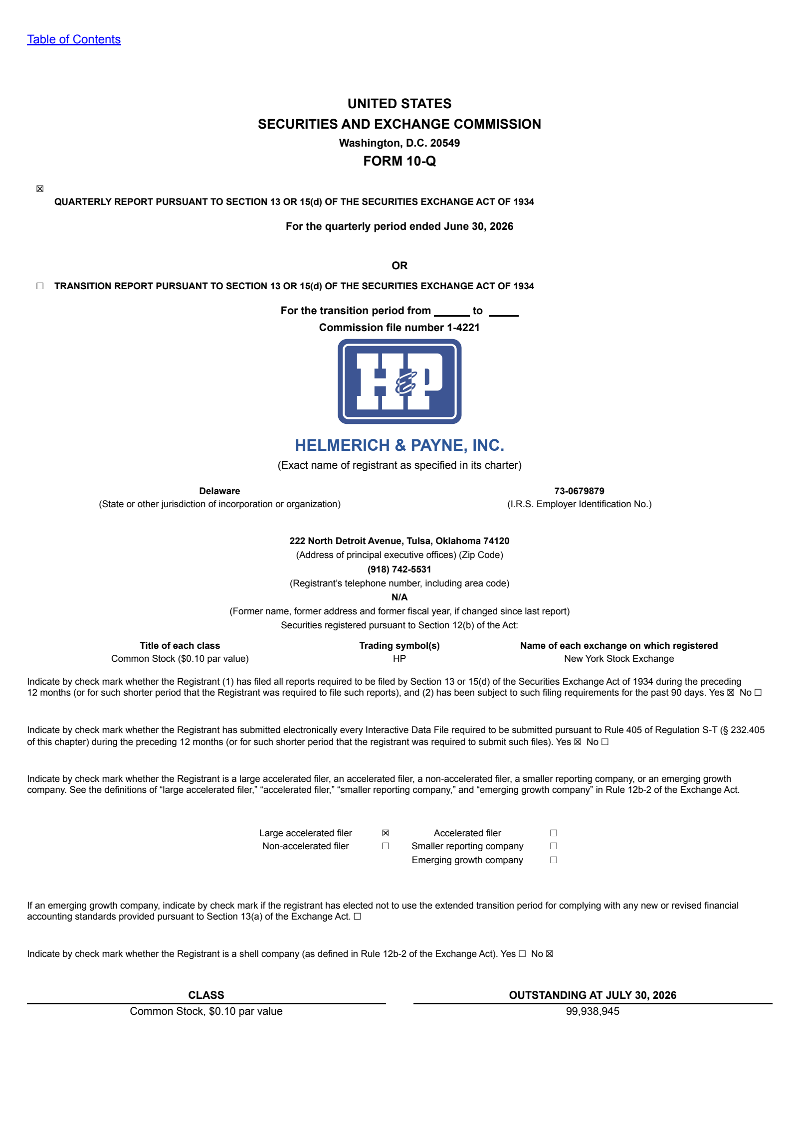 Helmerich & Payne's Q3 2026 Quarterly report