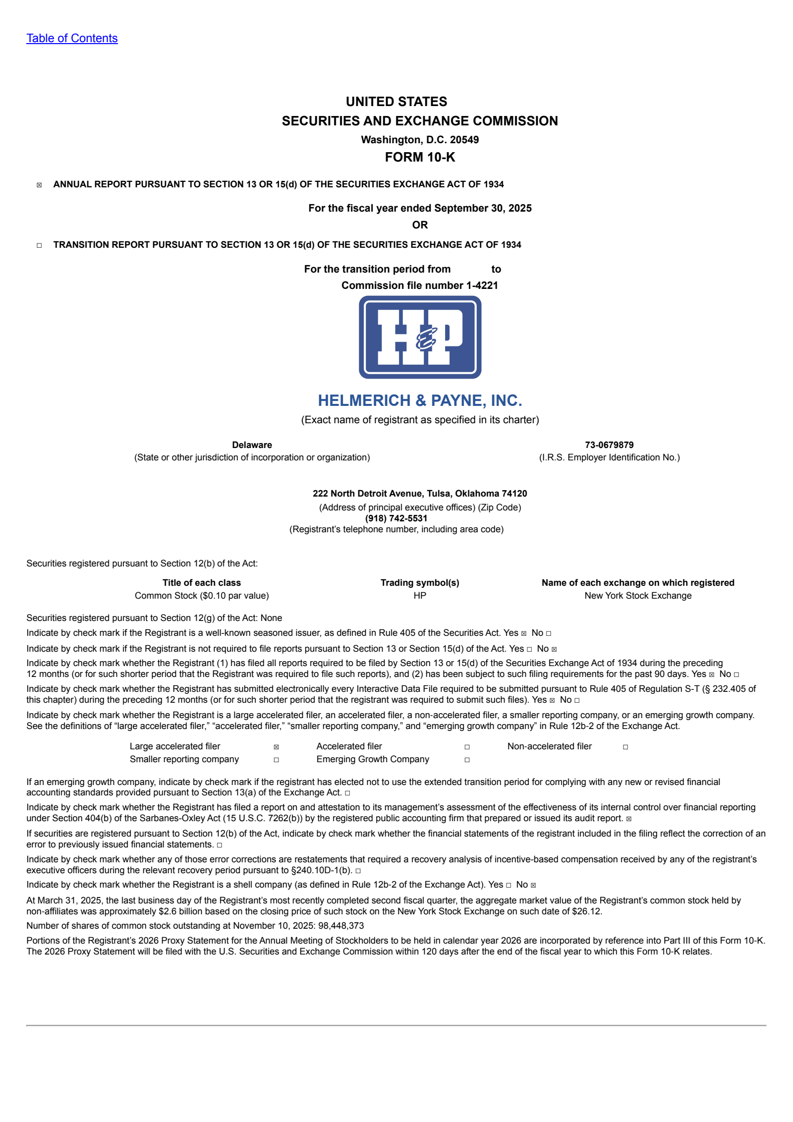Helmerich & Payne's Q4 2025 Annual Report