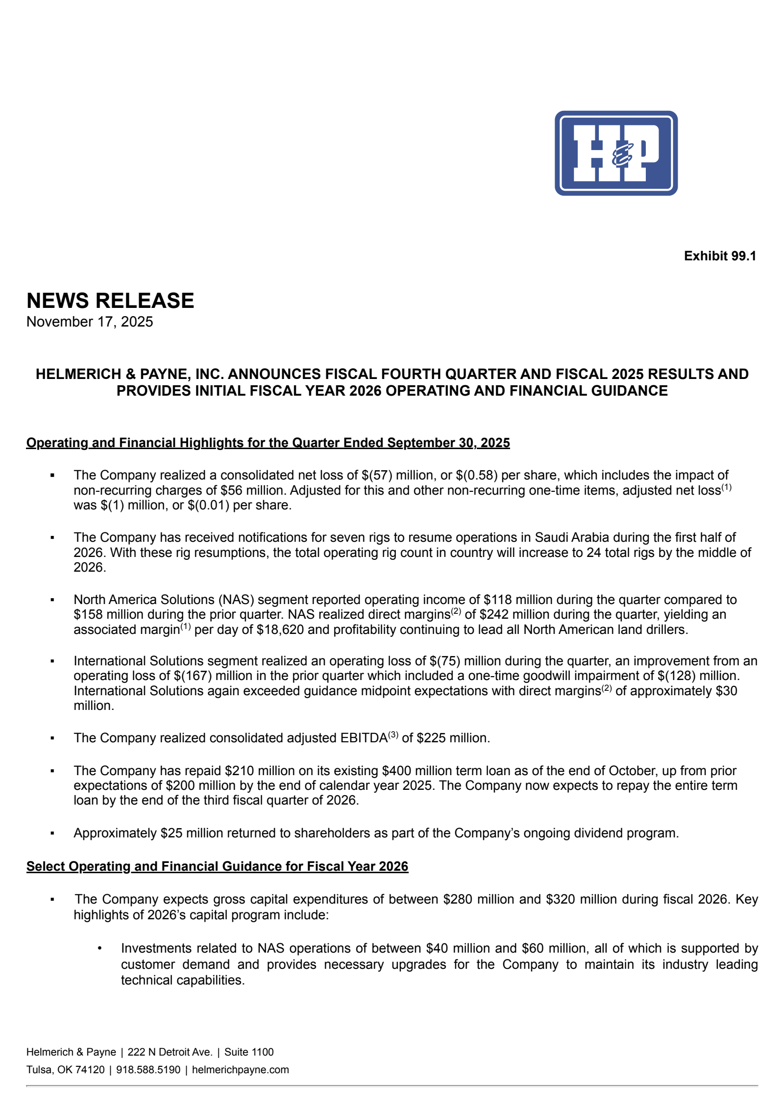 Helmerich & Payne's Q4 2025 Earnings Release