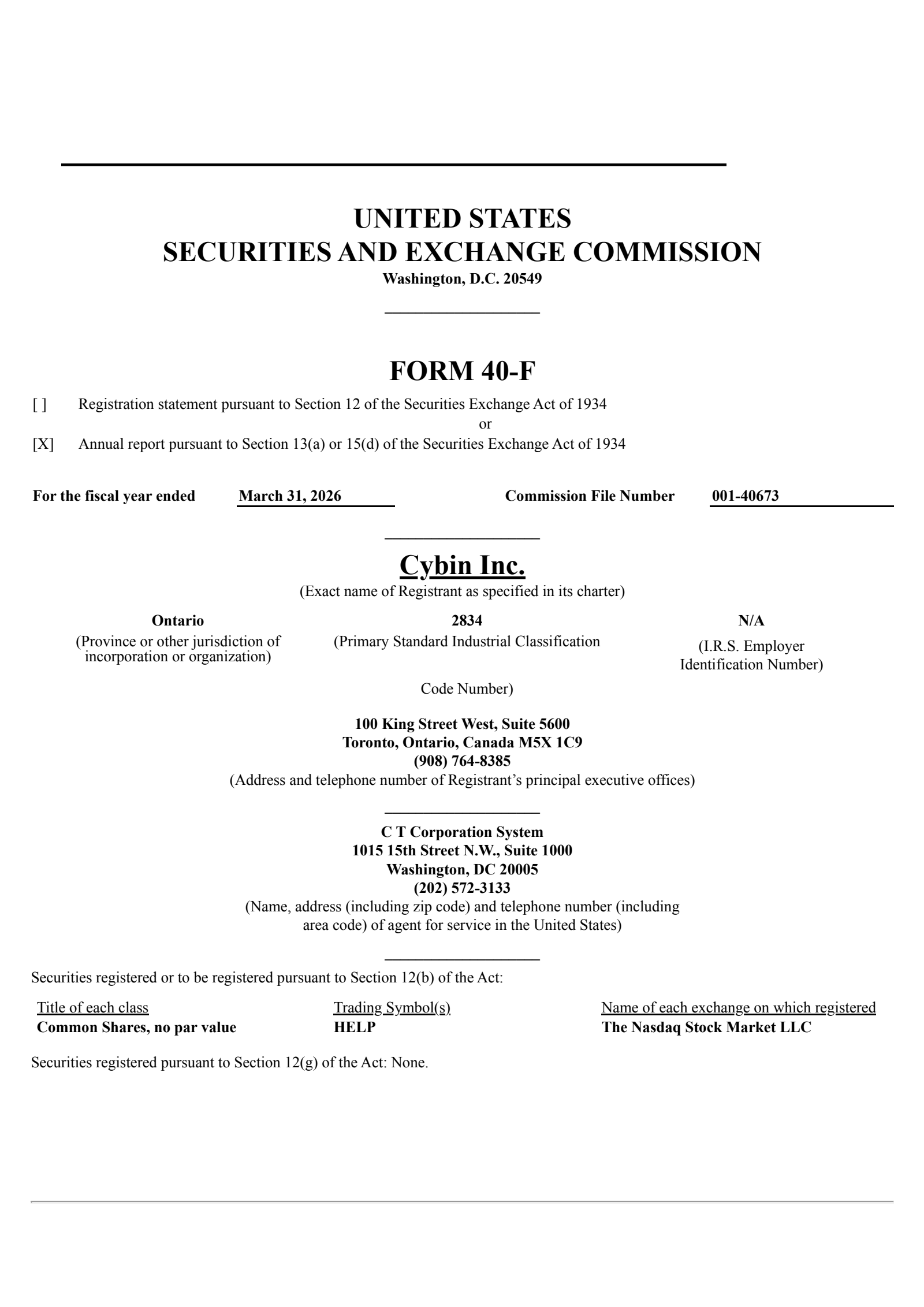 Cybin's Q4 2026 Annual report